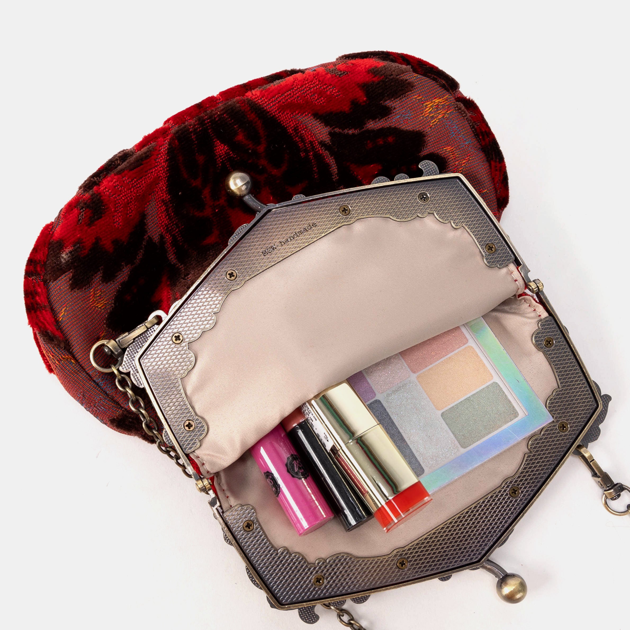 Burnout Velvet Revival Scarlet Chatelaine Purse Large of America open mouth