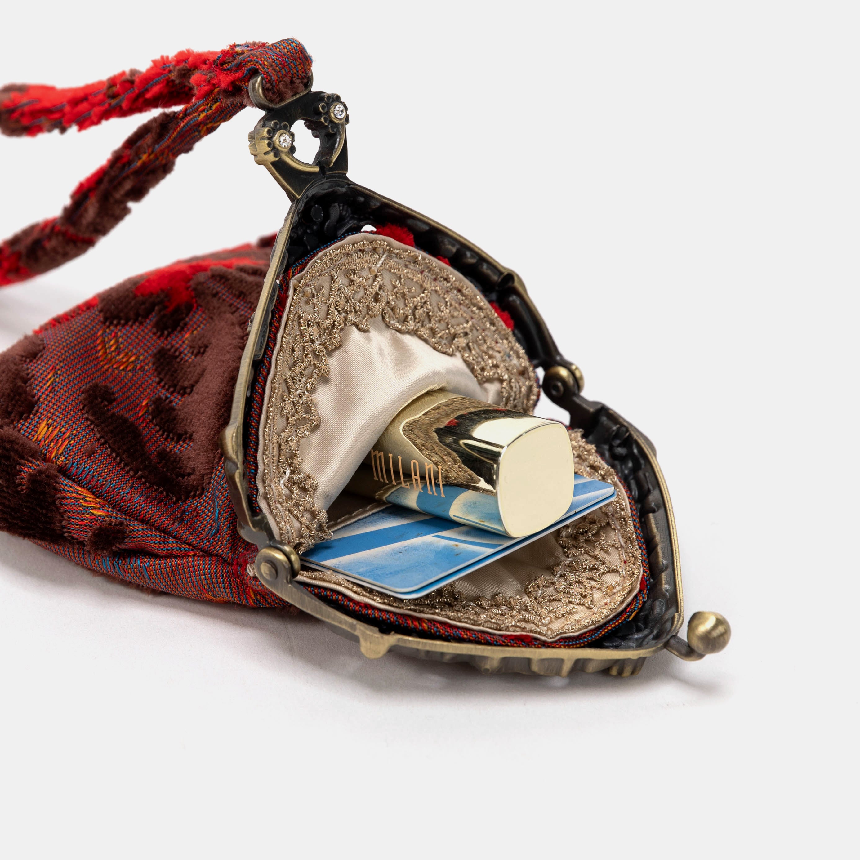 Burnout Velvet Revival Scarlet Chatelaine Purse Wristlet Bag of America OPEN MOUTH
