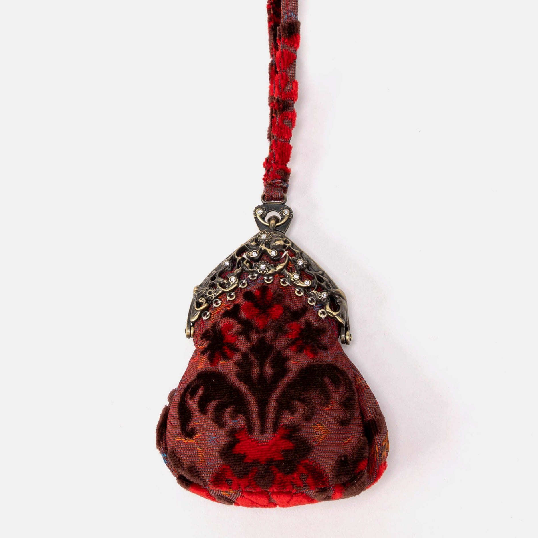 Burnout Velvet Revival Scarlet Chatelaine Purse Wristlet Bag of America FRONT