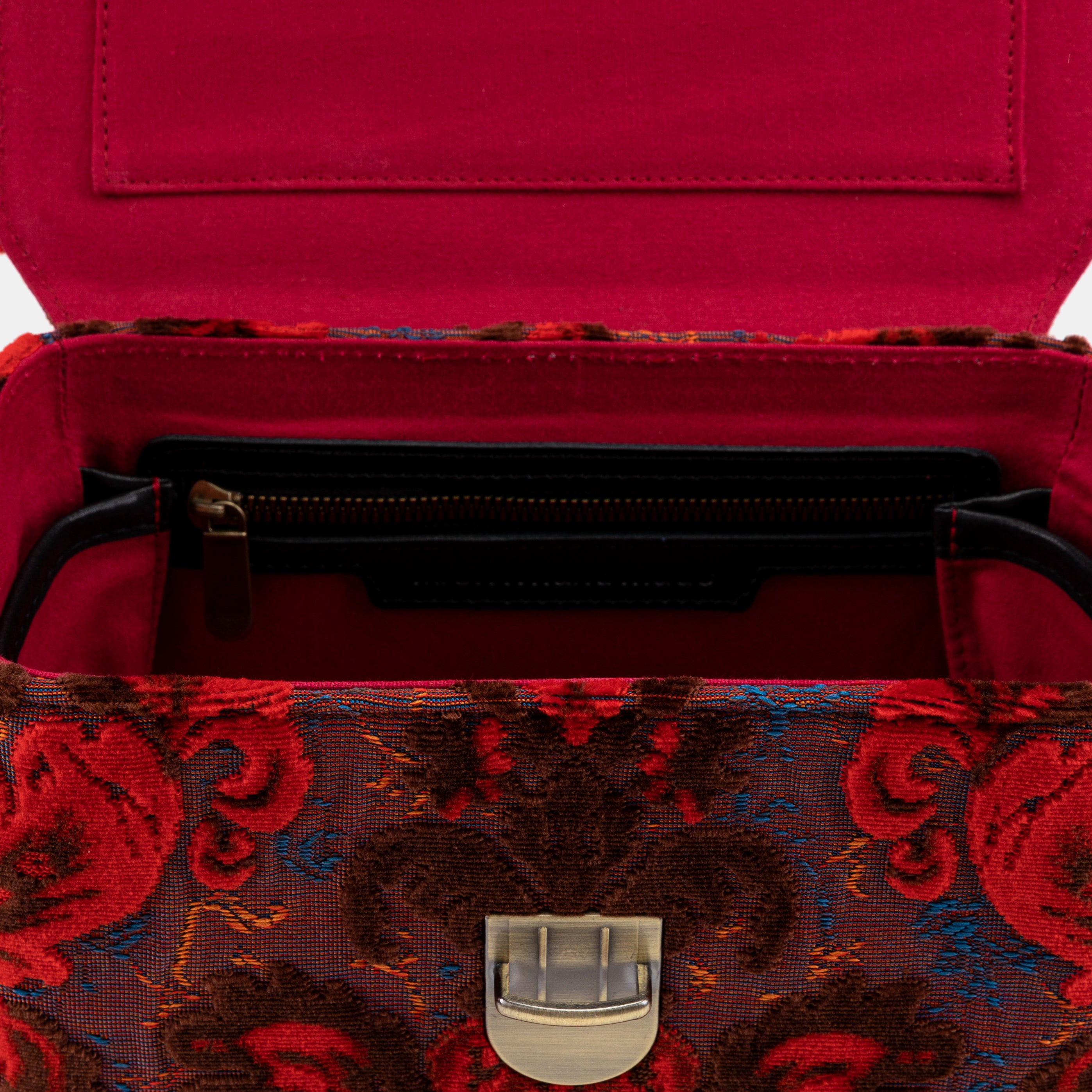 Burnout Velvet Revival Scarlet Clara Medium Train Case Purse of America inside zipper