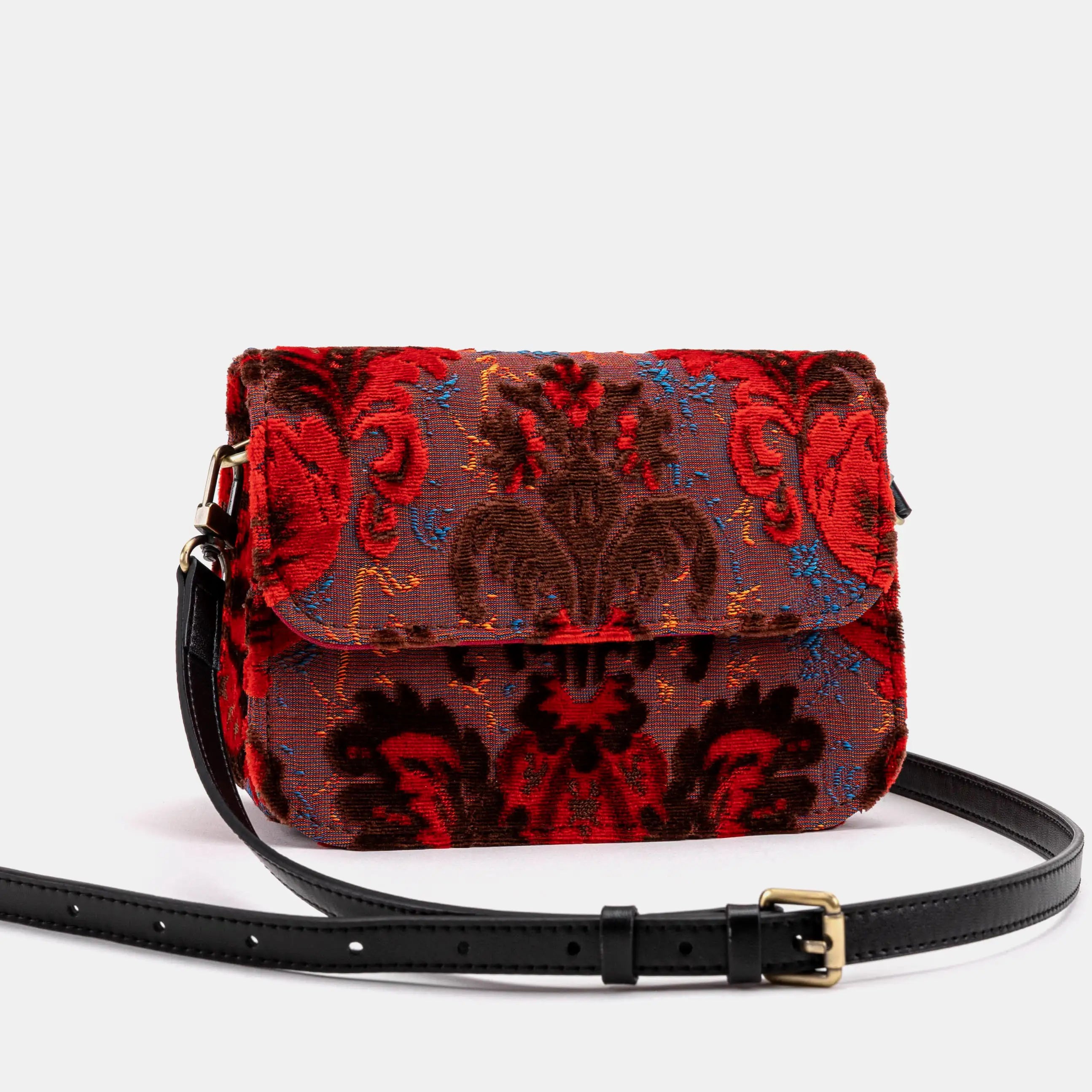 Burnout Velvet Revival Scarlet Flap Crossbody Bag of America front side