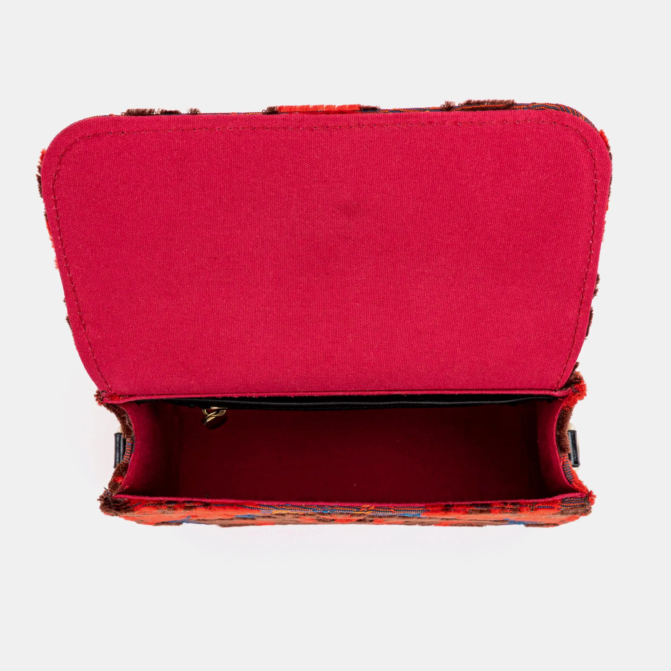 Burnout Velvet Revival Scarlet Flap Crossbody Bag of America inside