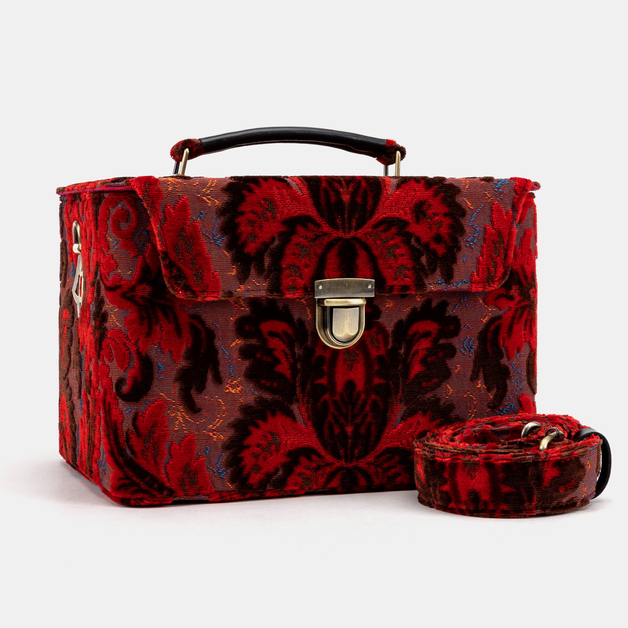 Burnout Velvet Revival Scarlet Josephine Large Train Case of America with shoulder strap