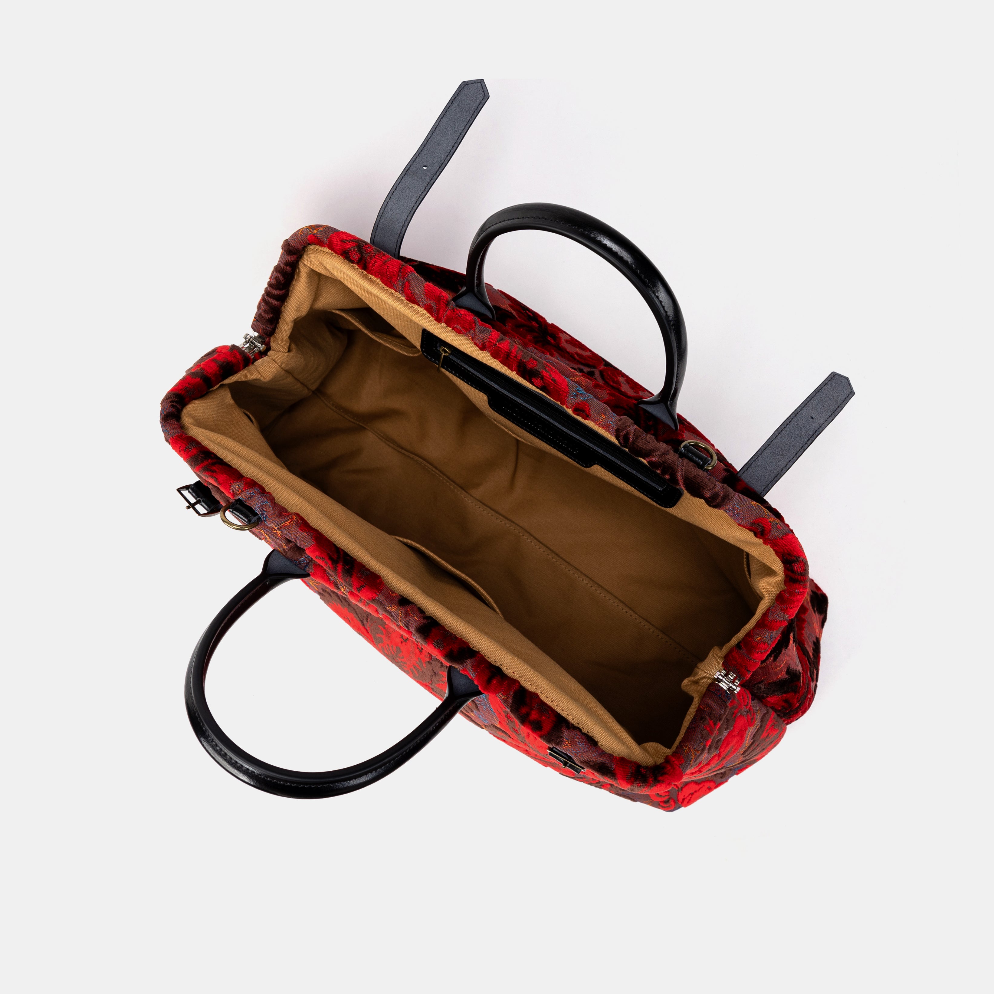 Burnout Velvet Revival Scarlet Large Carpetbag of America inside