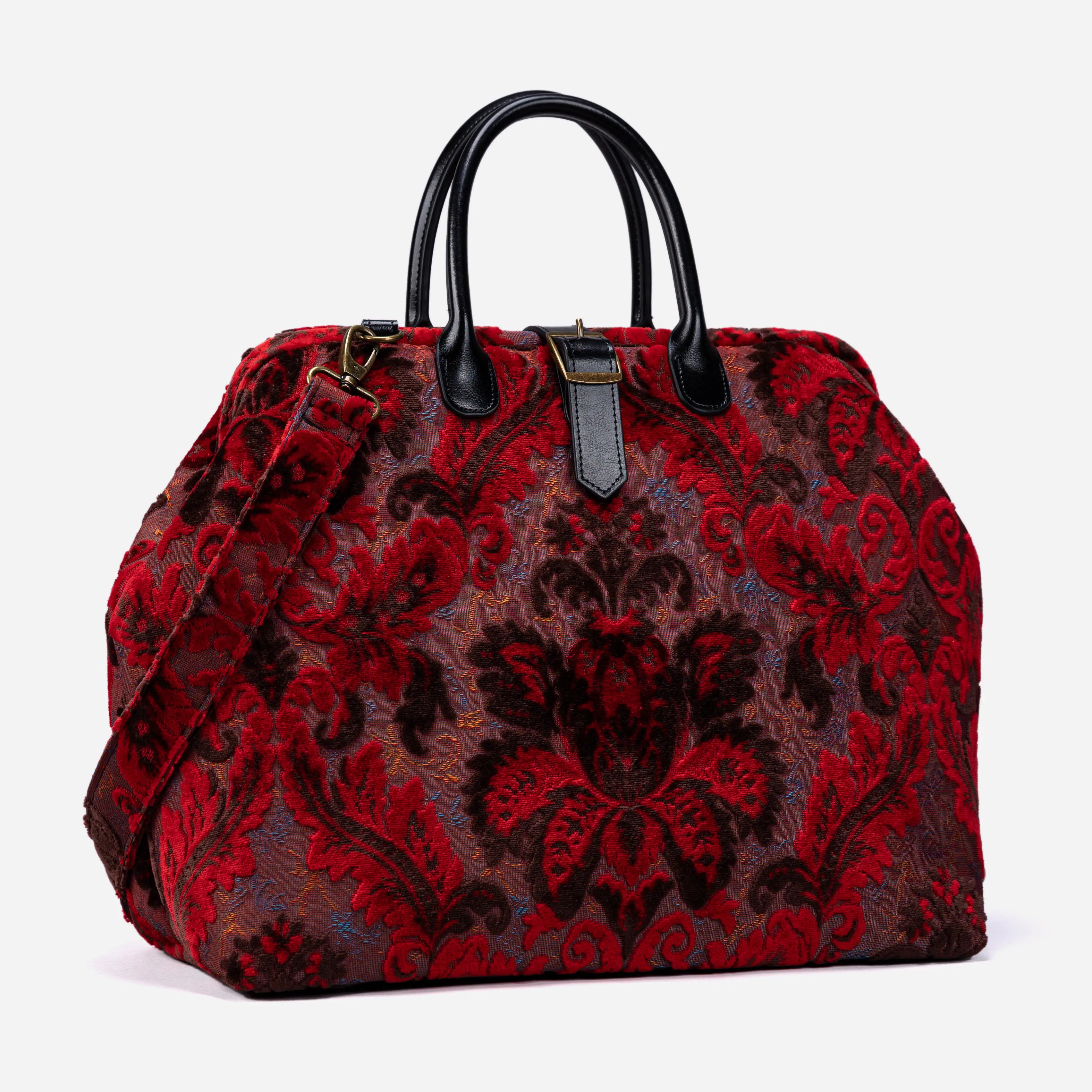 Burnout Velvet Revival Scarlet Mary Poppins Weekender Carpetbag front