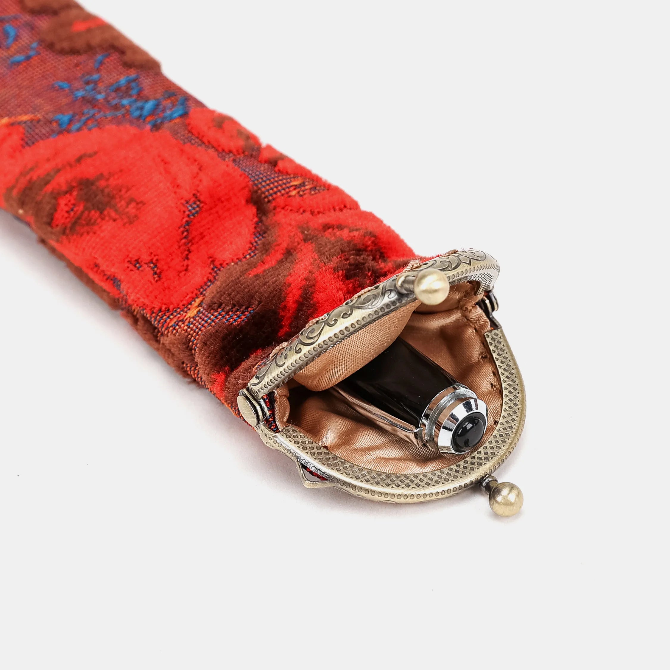 Burnout Velvet Revival Scarlet Solo Pen Case Carpetbag of America open