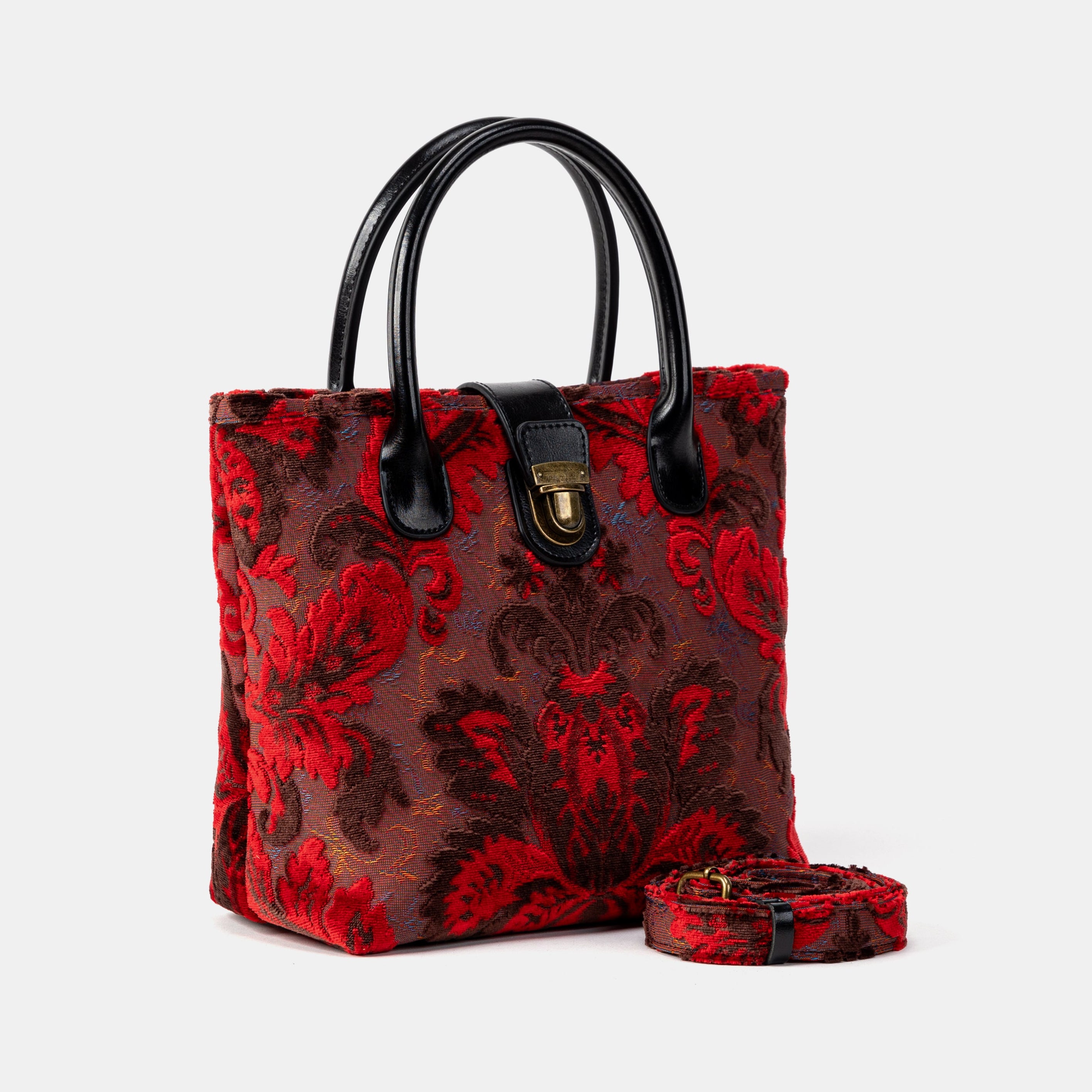 Burnout Velvet Revival Scarlet Tuck Lock Carpet Satchel of America with strap