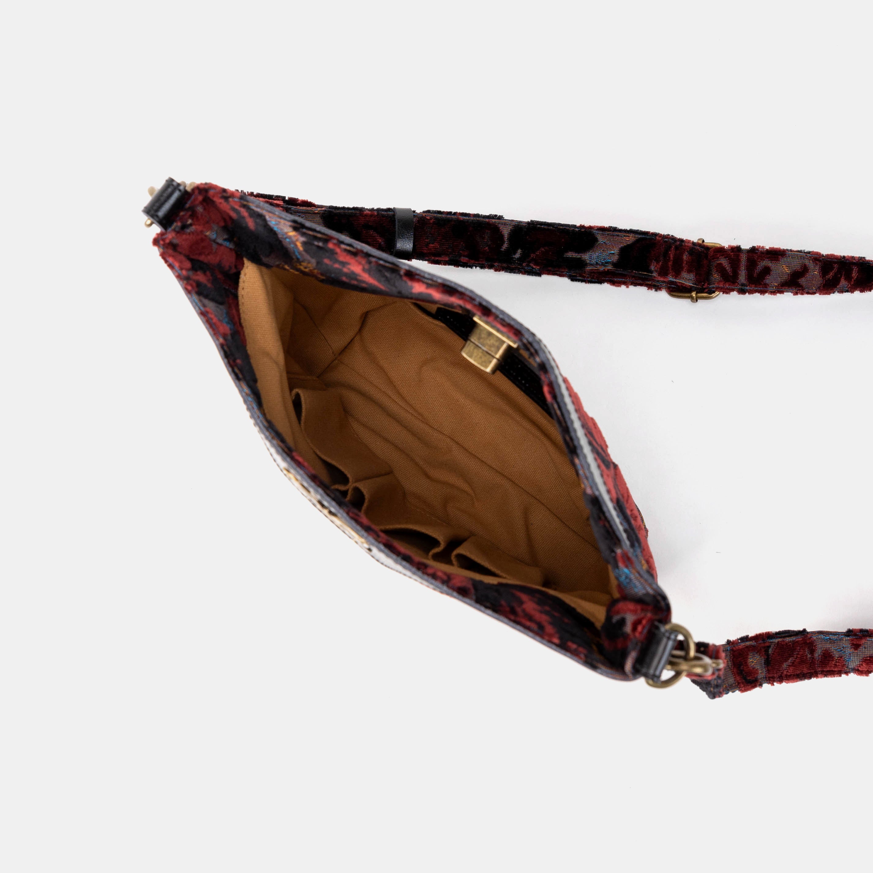 Burnout Velvet Revival Sephia Butterfly Crossbody Bag of America inside