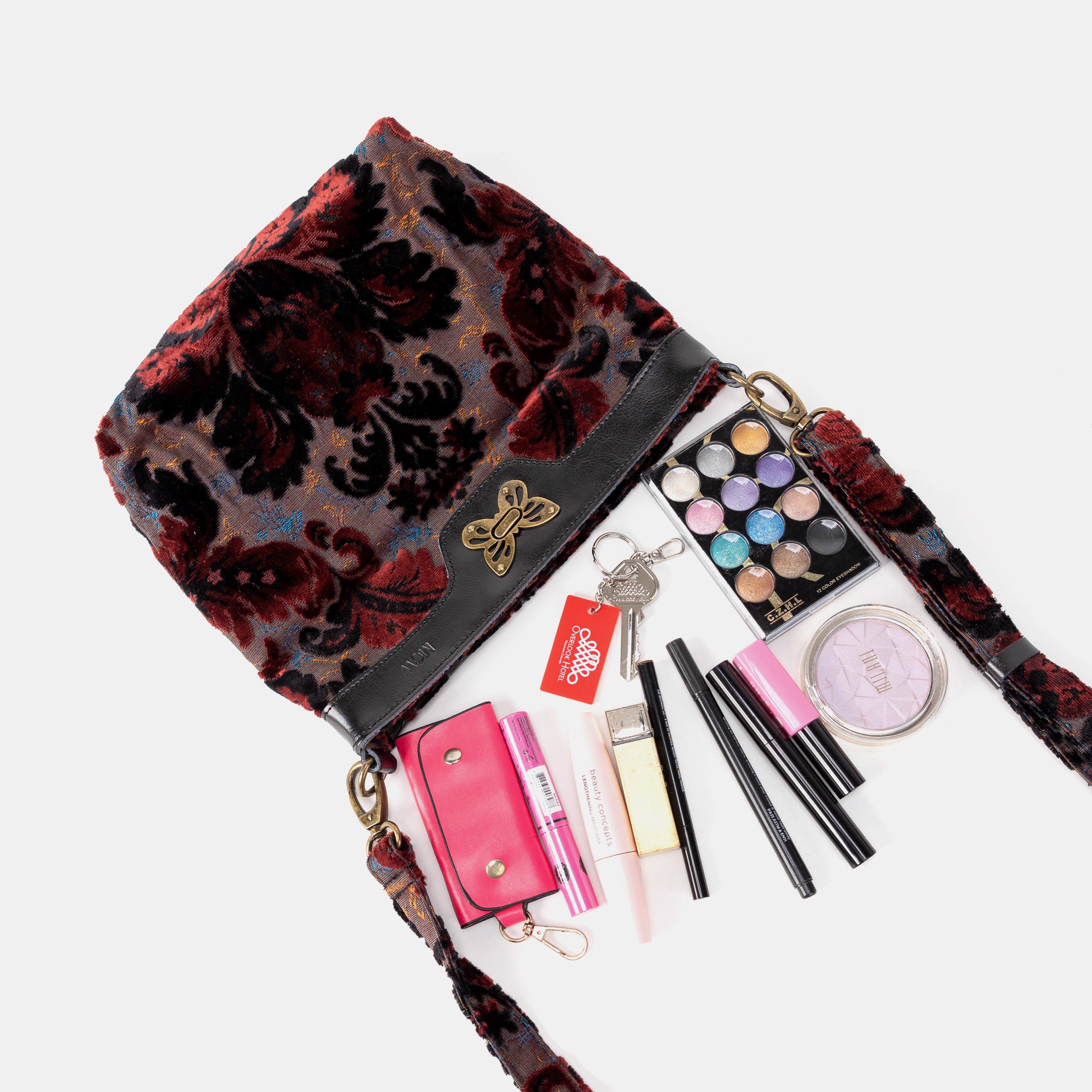 Burnout Velvet Revival Sephia Butterfly Crossbody Bag of America capacity