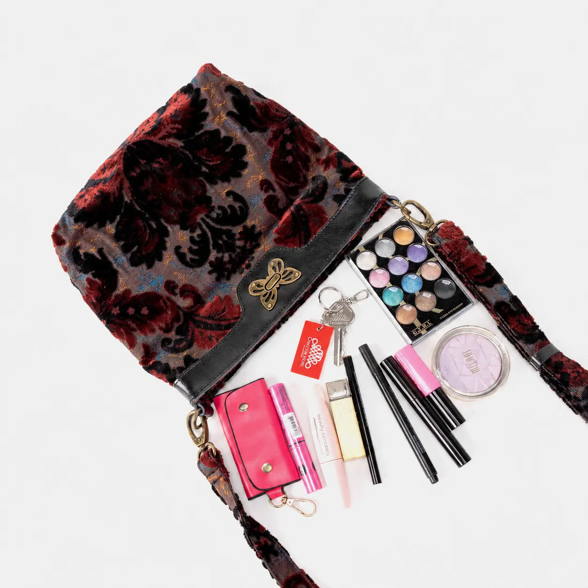 Burnout Velvet Revival Sephia Butterfly Crossbody Bag of America capacity