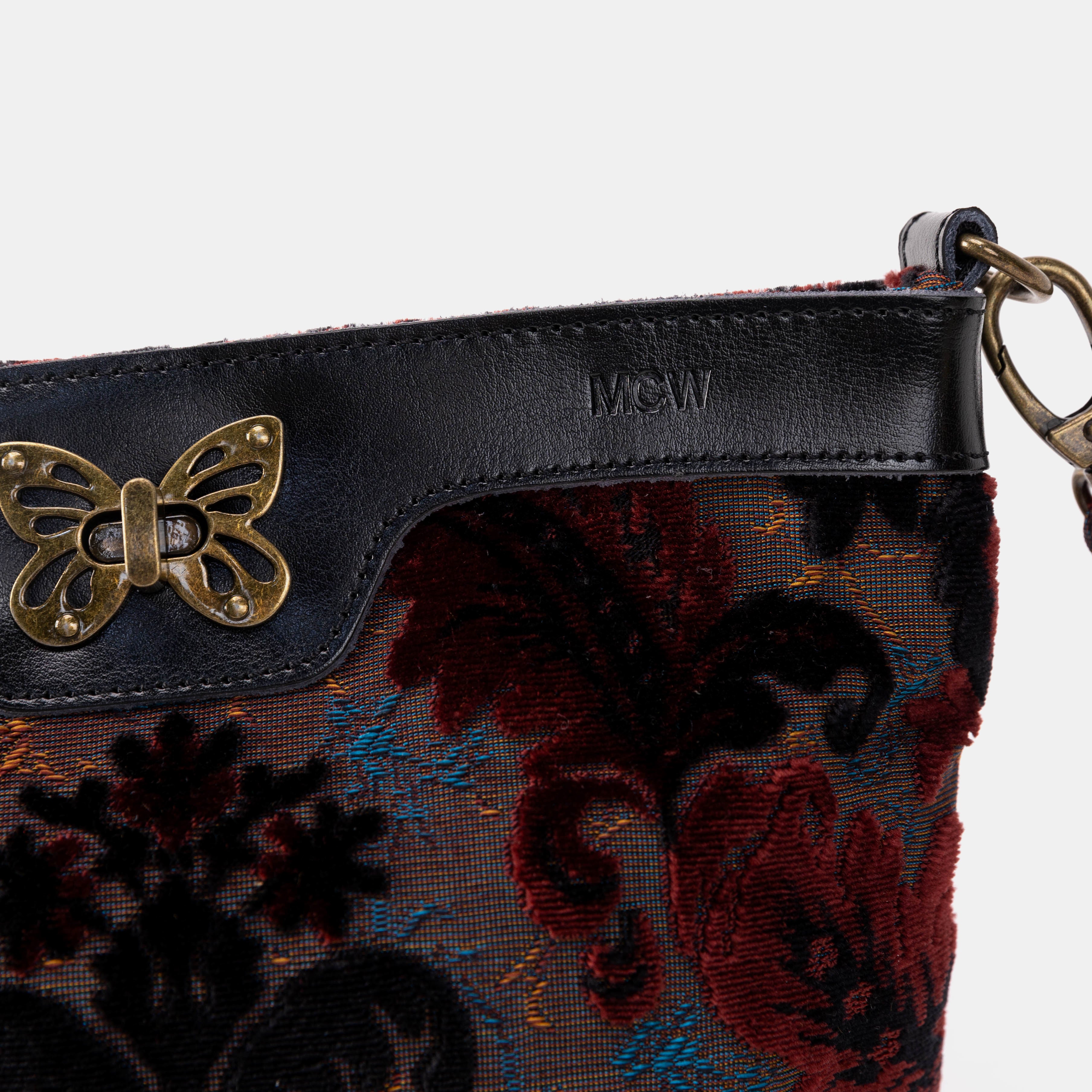 Burnout Velvet Revival Sephia Butterfly Crossbody Bag of America detail
