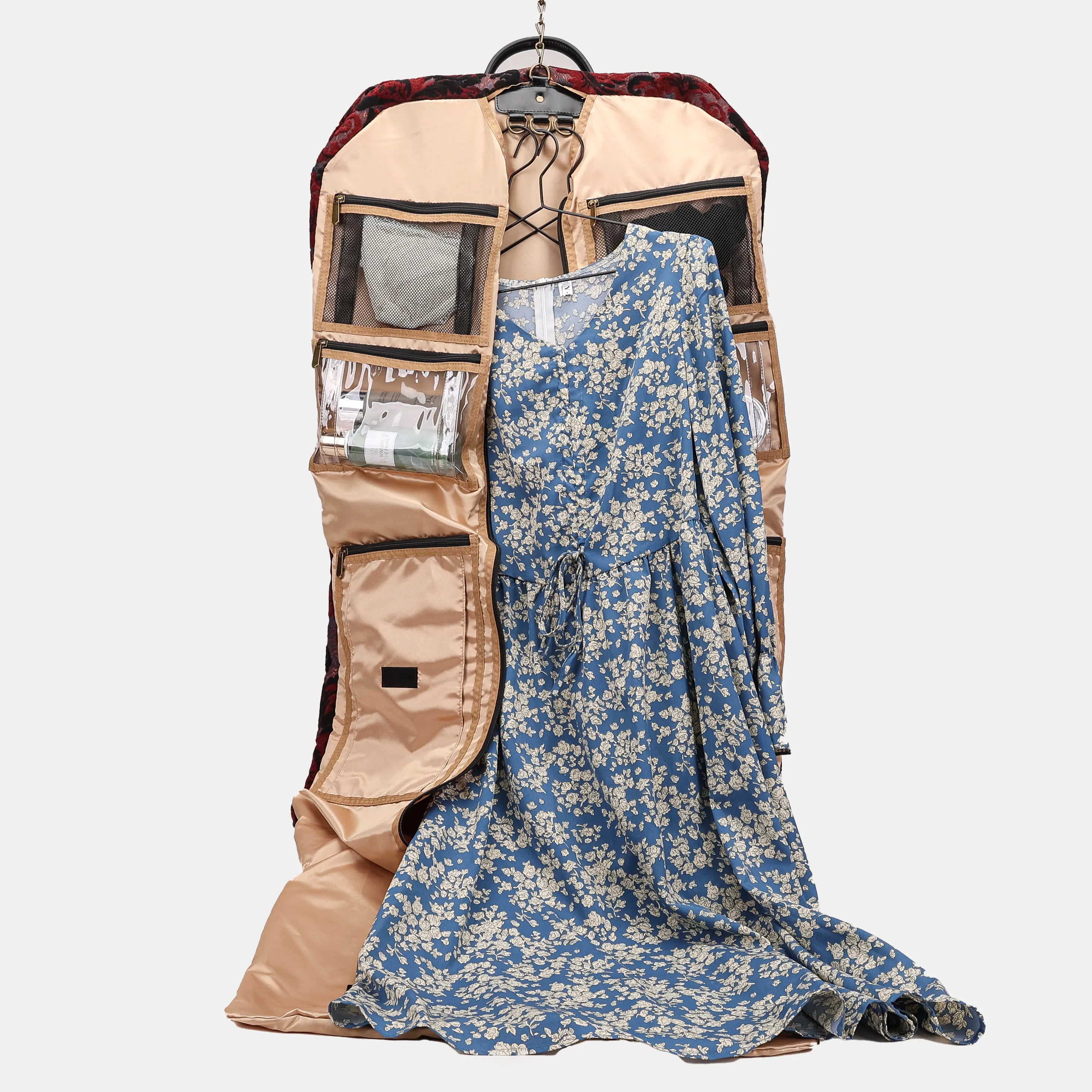 Burnout Velvet Revival Sephia Carpet Garment Bag Carpetbag of America in use