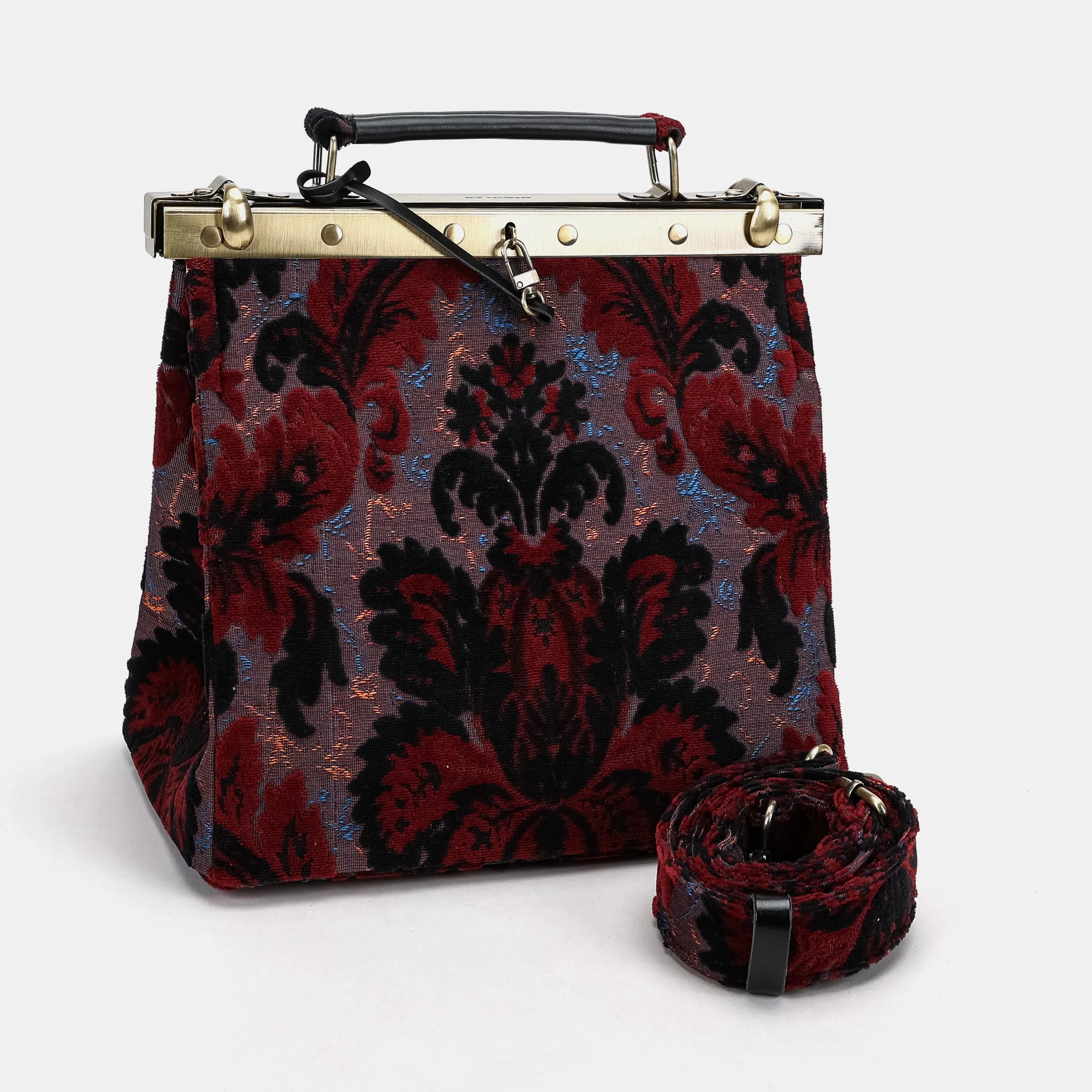 Burnout velvet Revival Sephia Cecile Carpet Purse Gladstone Bag with shoudler strap
