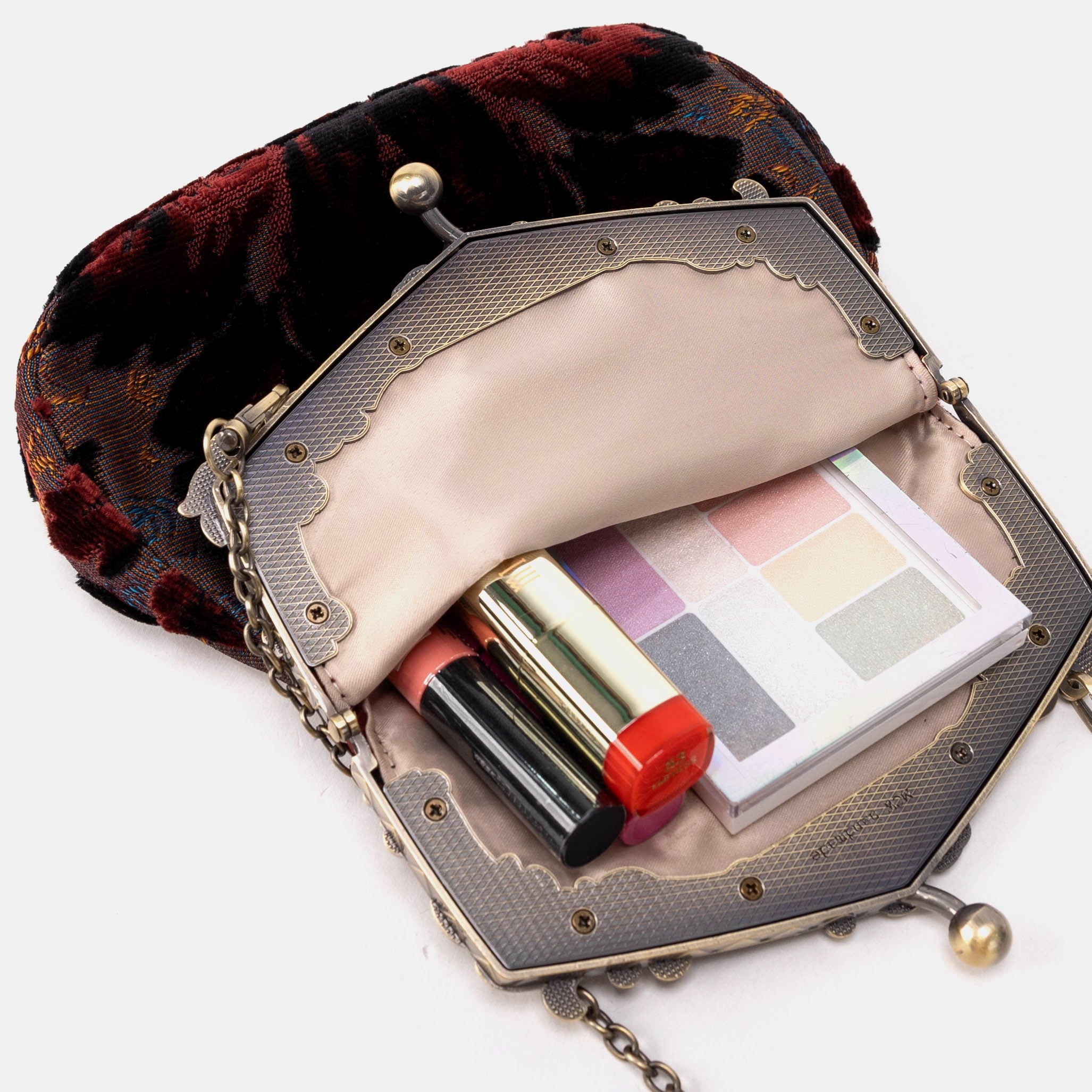 Burnout Velvet Revival Sephia Chatelaine Purse Large of America open mouth