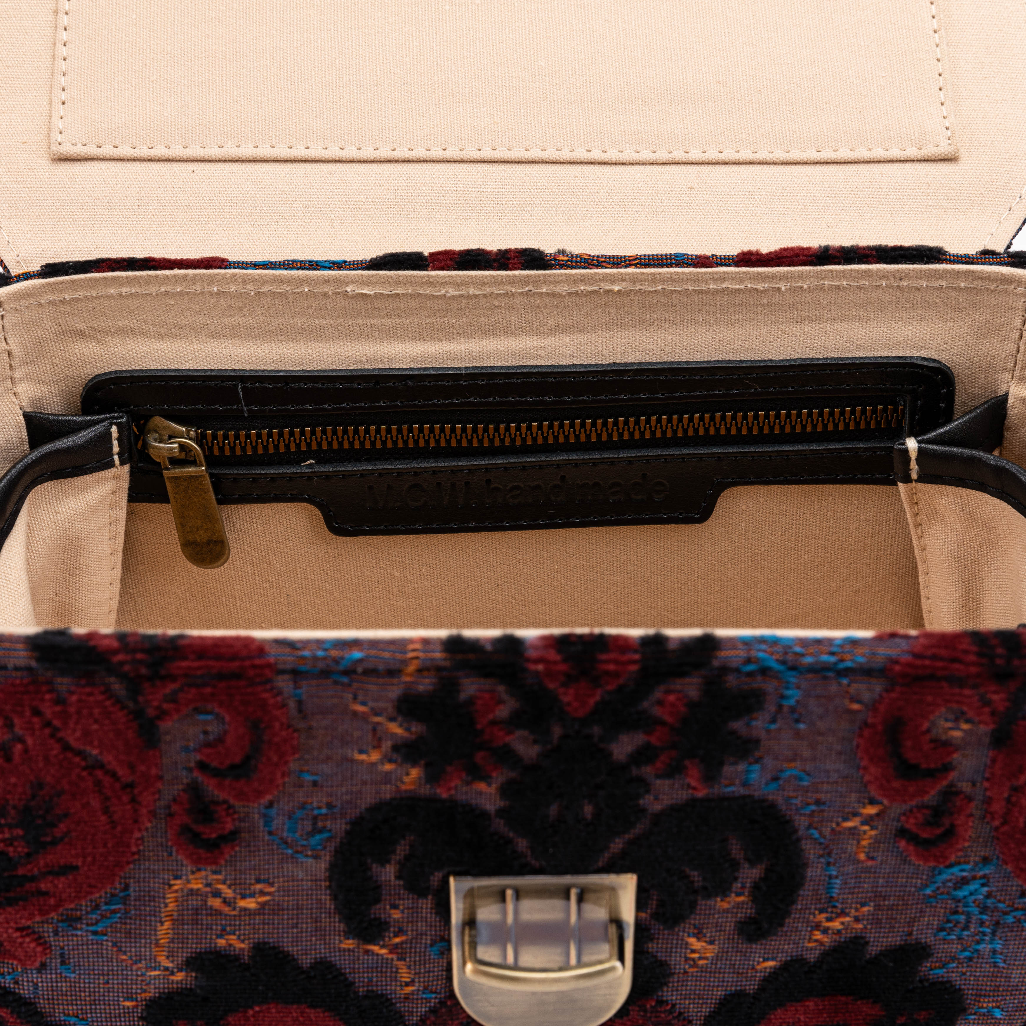 Burnout Velvet Revival Sephia Clara Medium Train Case Purse of America inside pocket