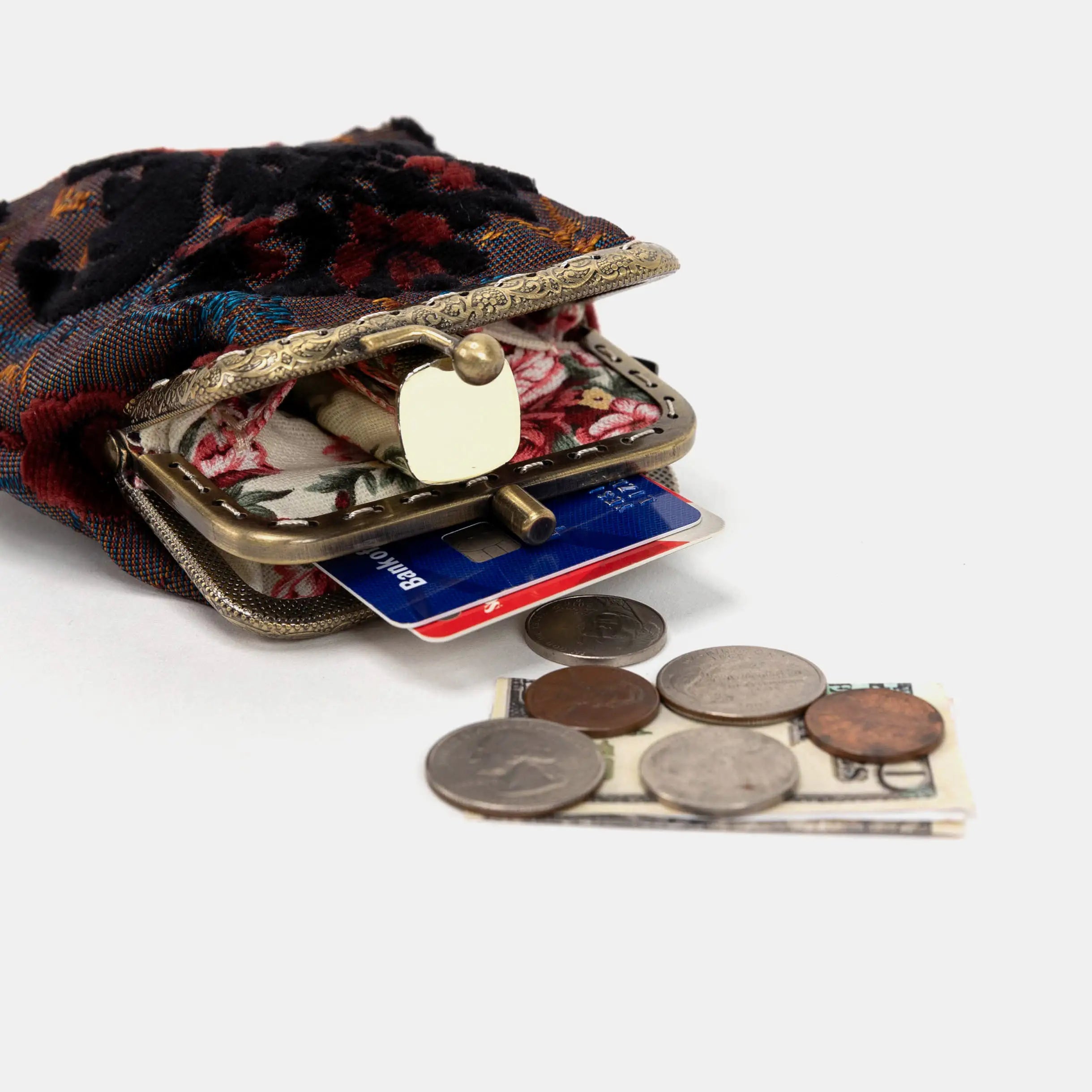 Burnout Velvet Revival Sephia Double Kiss Clasp Coin Purse of America lay-3