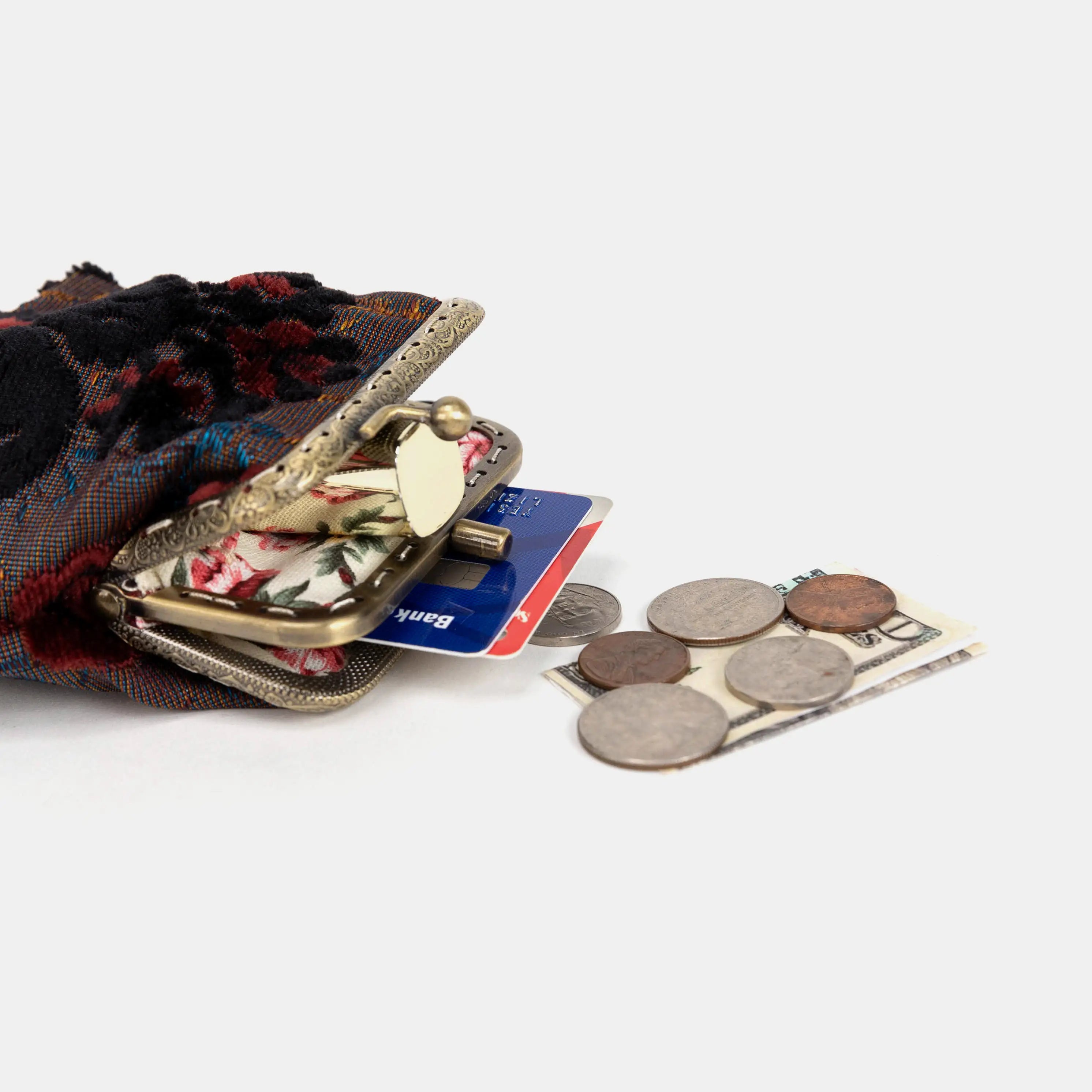 Burnout Velvet Revival Sephia Double Kiss Clasp Coin Purse of America side