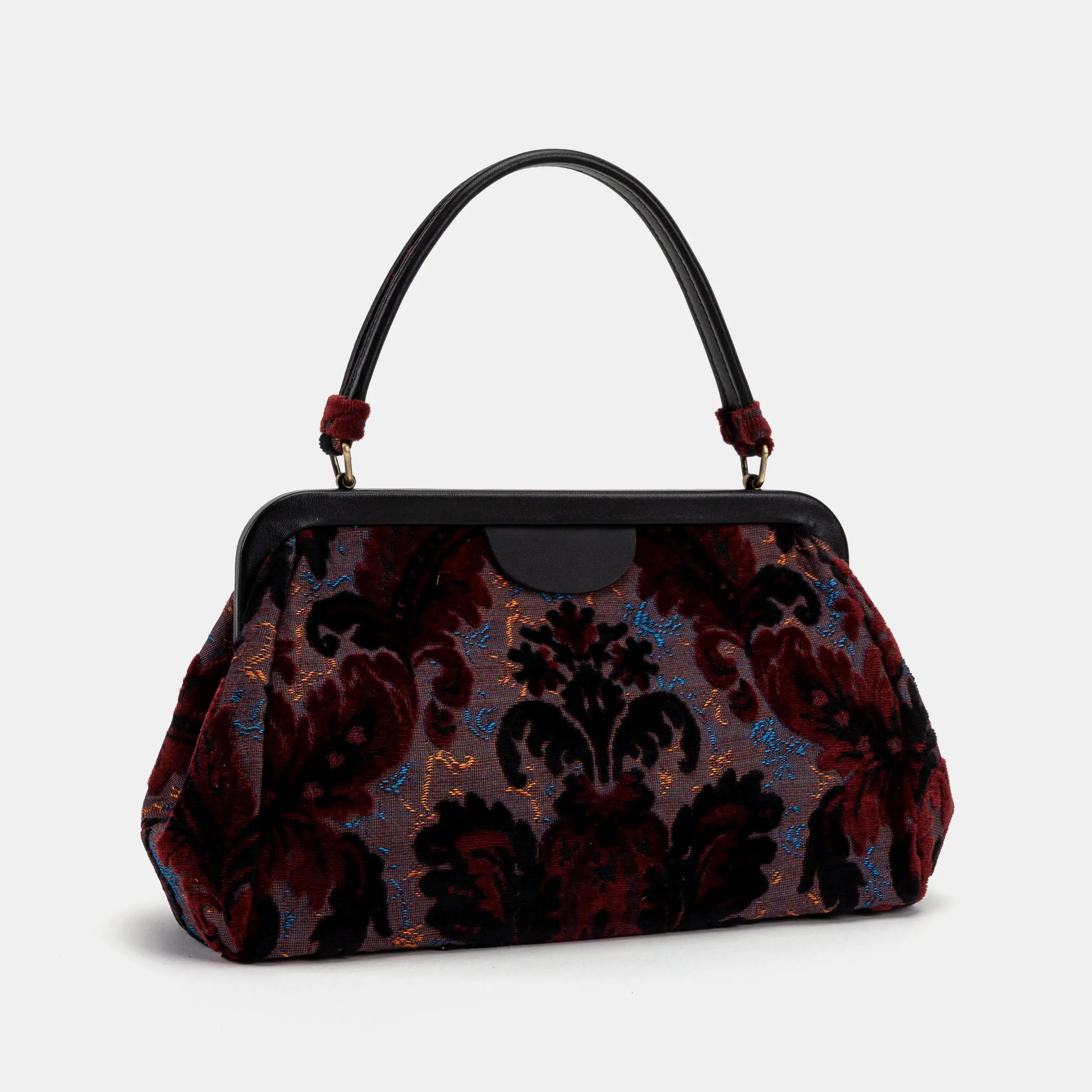 Burnout Velvet Revival Sephia Top Handle Purse carpet bag of America front