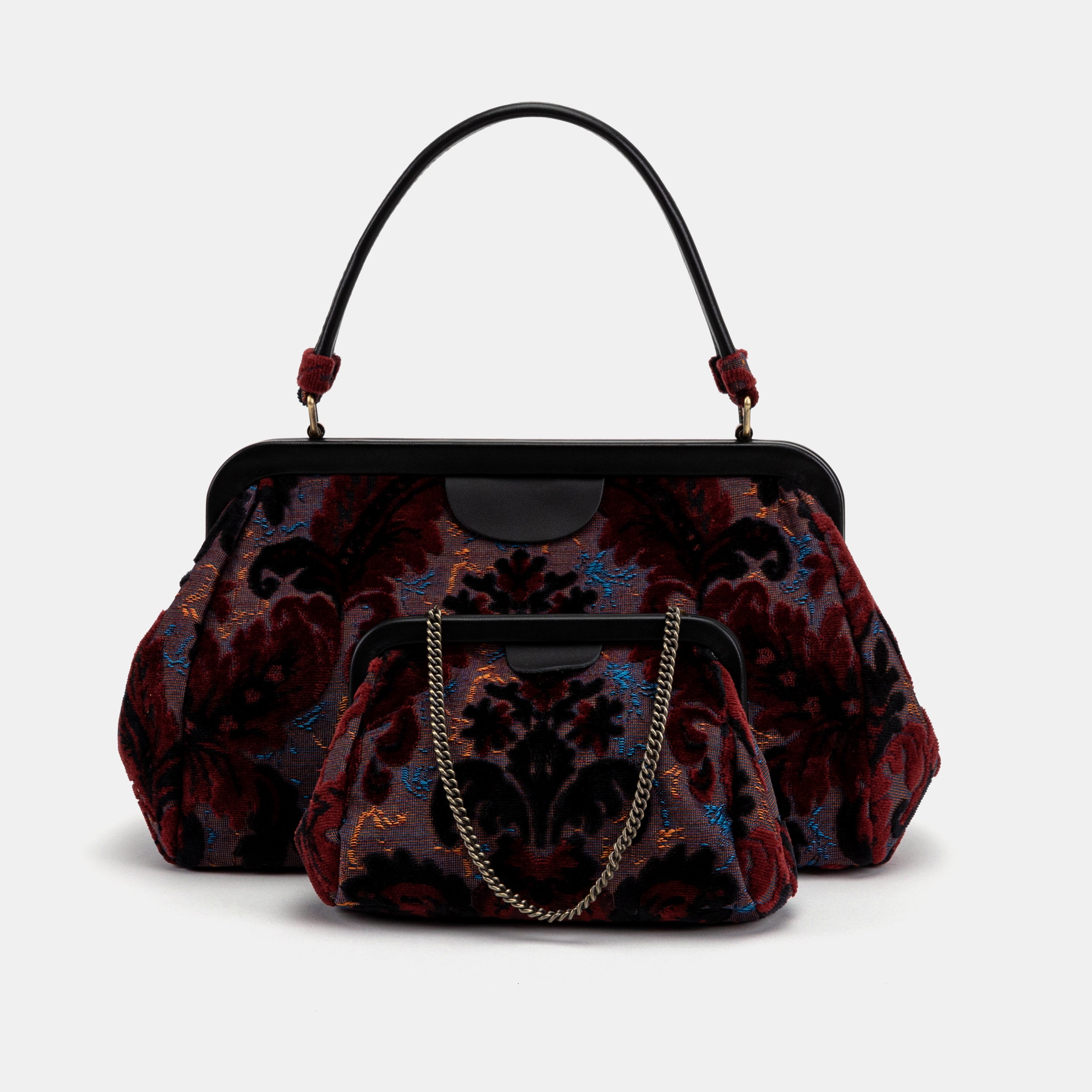 Burnout Velvet Revival Sephia Top Handle Purse carpet bag of America different size