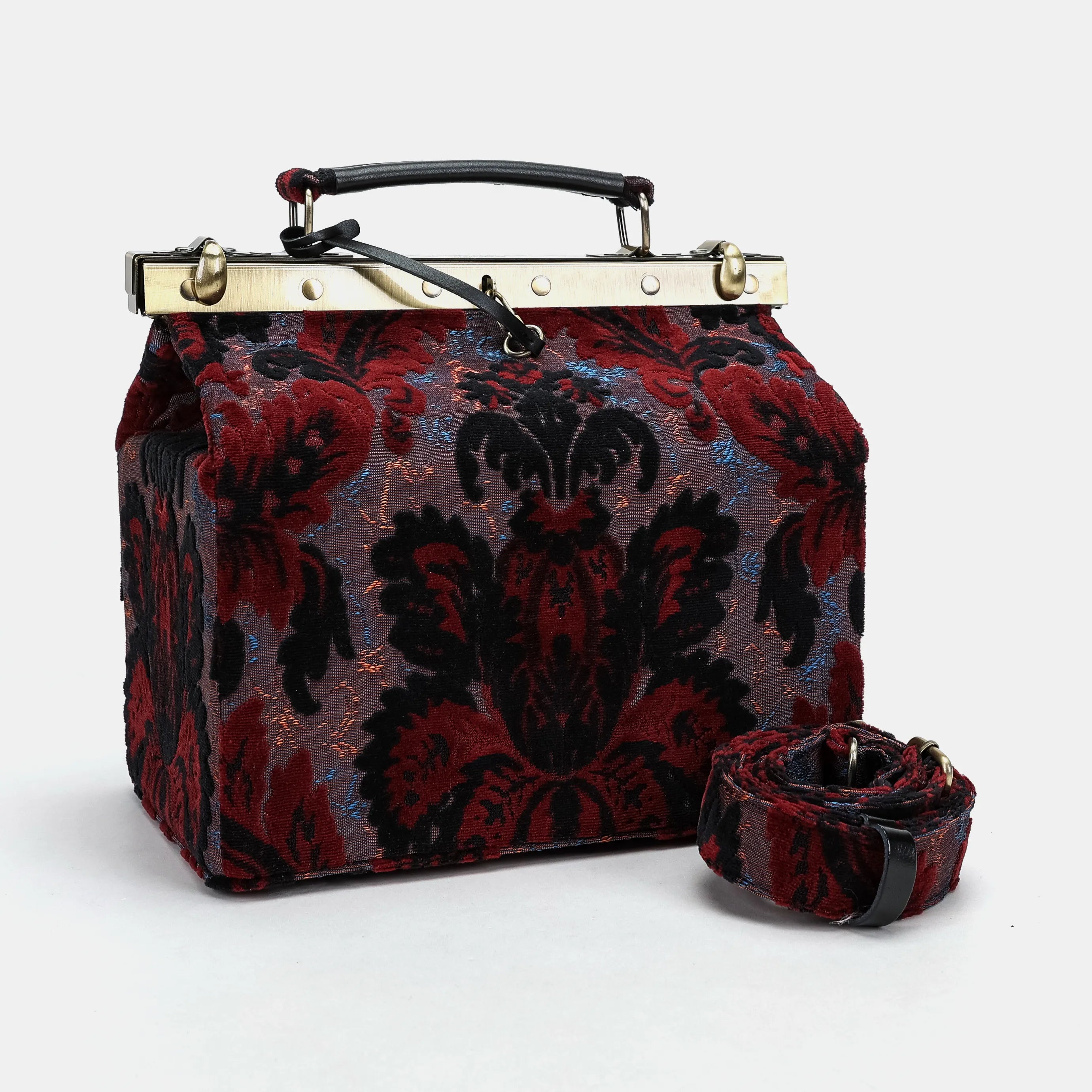 Burnout Velvet Revival Sephia Vivienne Carpet Purse Gladstone Bag with shoulder strap