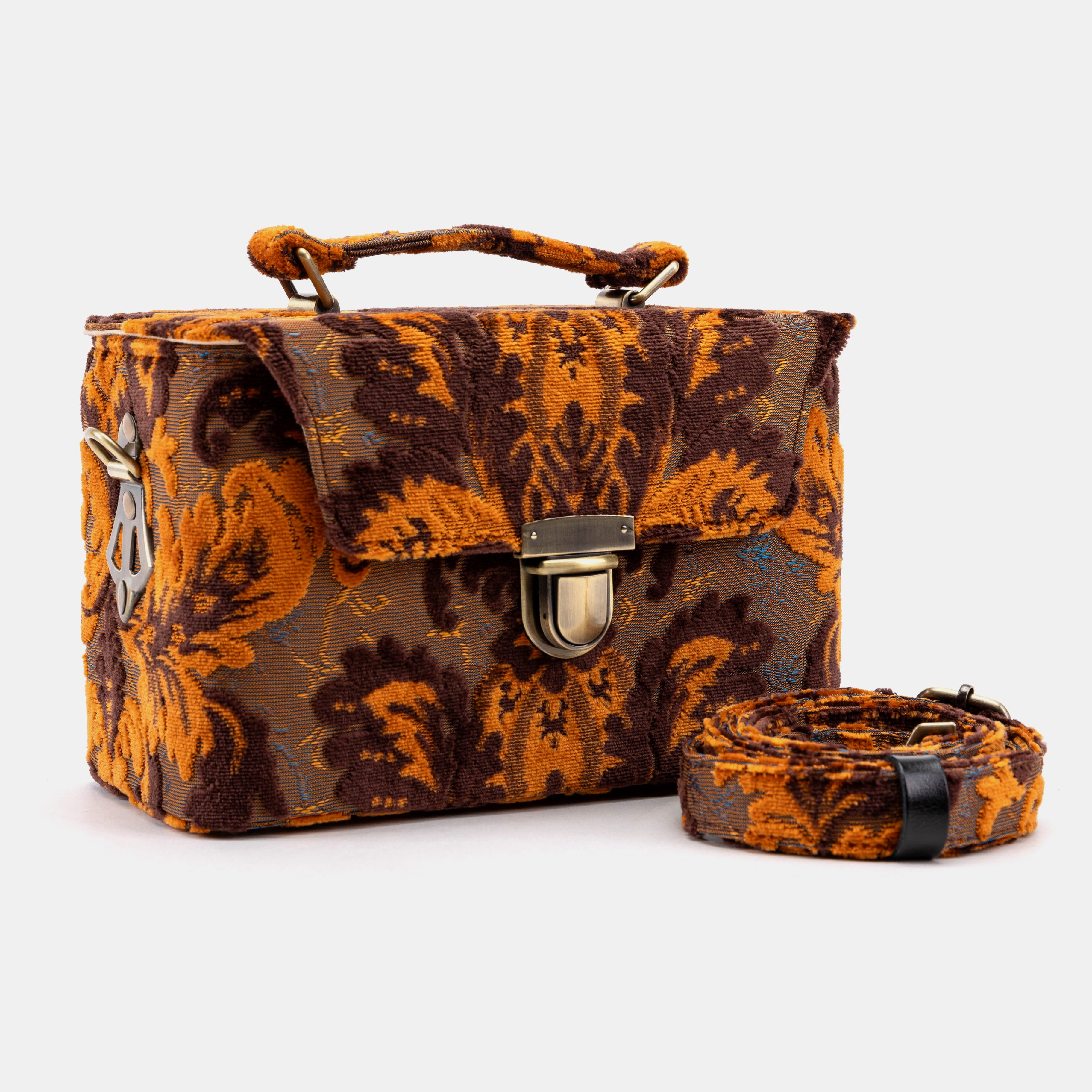 Burnout Velvet Revival Sienna Clara Medium Train Case of America with shoulder strap