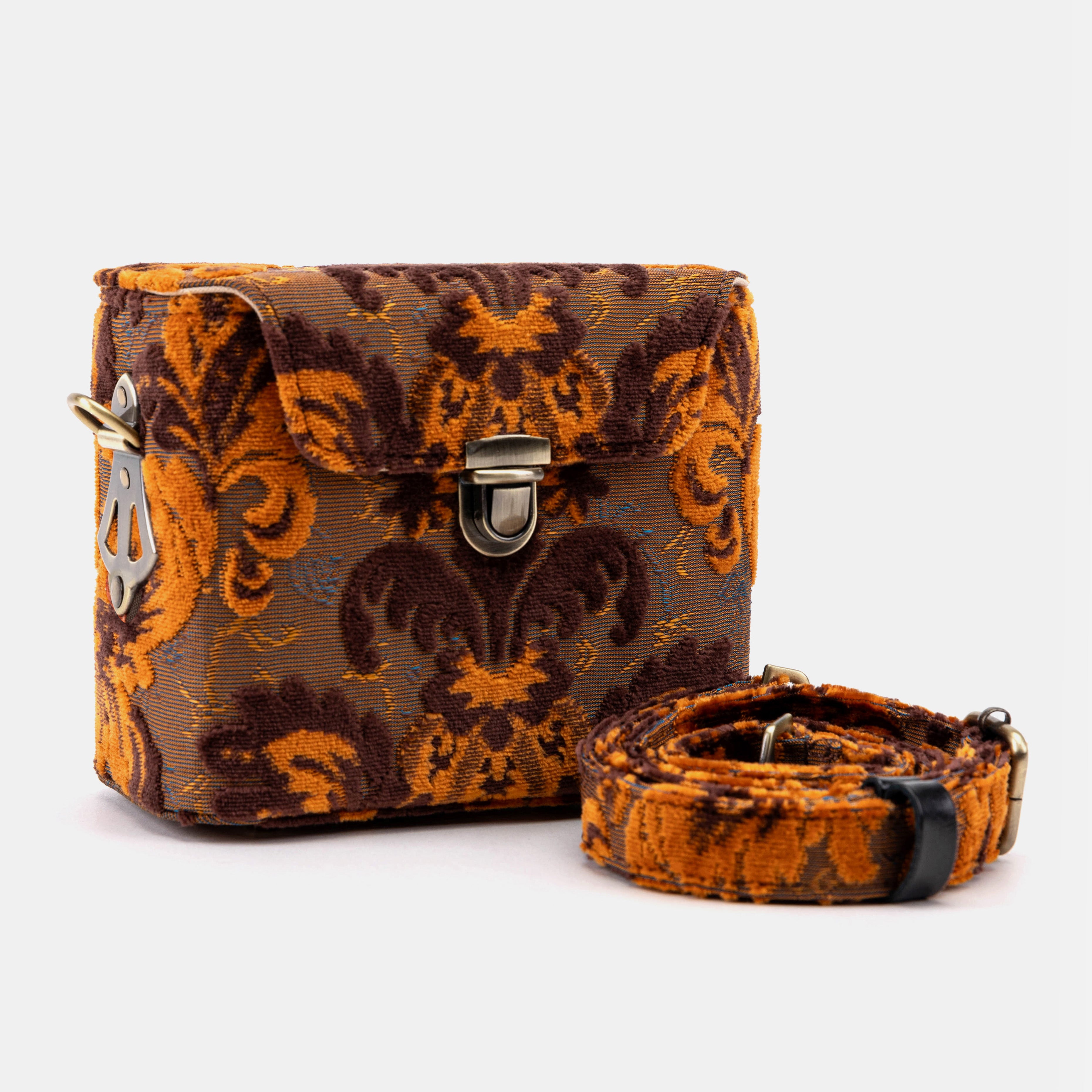 Burnout Velvet Revival Sienna Emma Small Train Case of America with shoulder trap