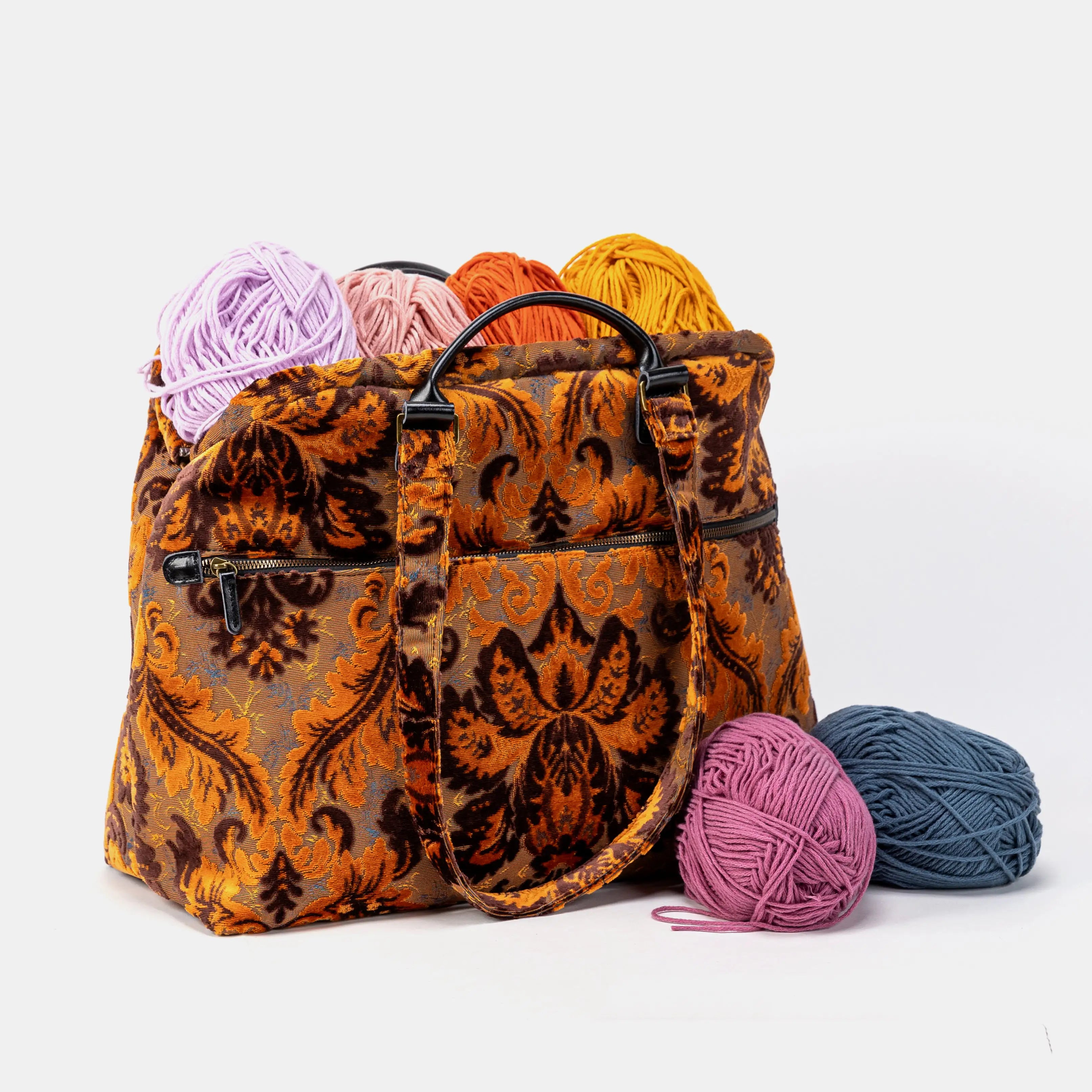 Burnout Velvet Revival Sienna Knitting Project Bag of America-with yarn ball