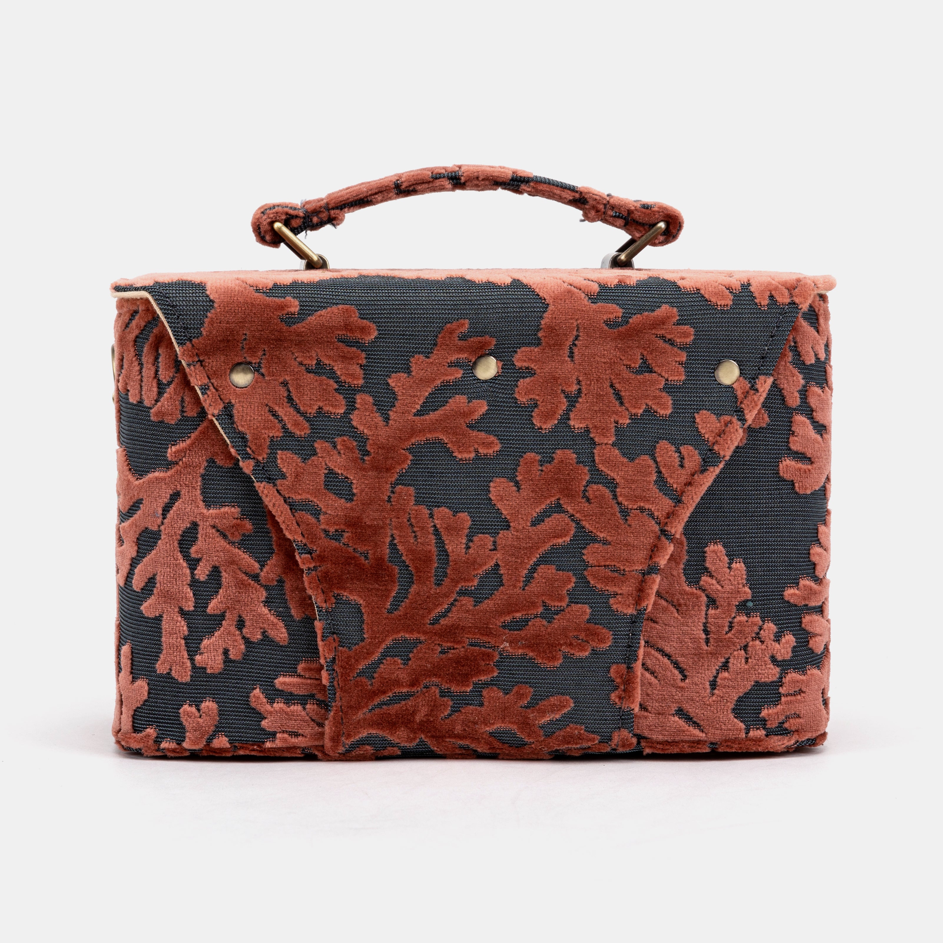 Burnout Velvet St Tropez Scuba Coral Clara Medium Train Case Purse of America back