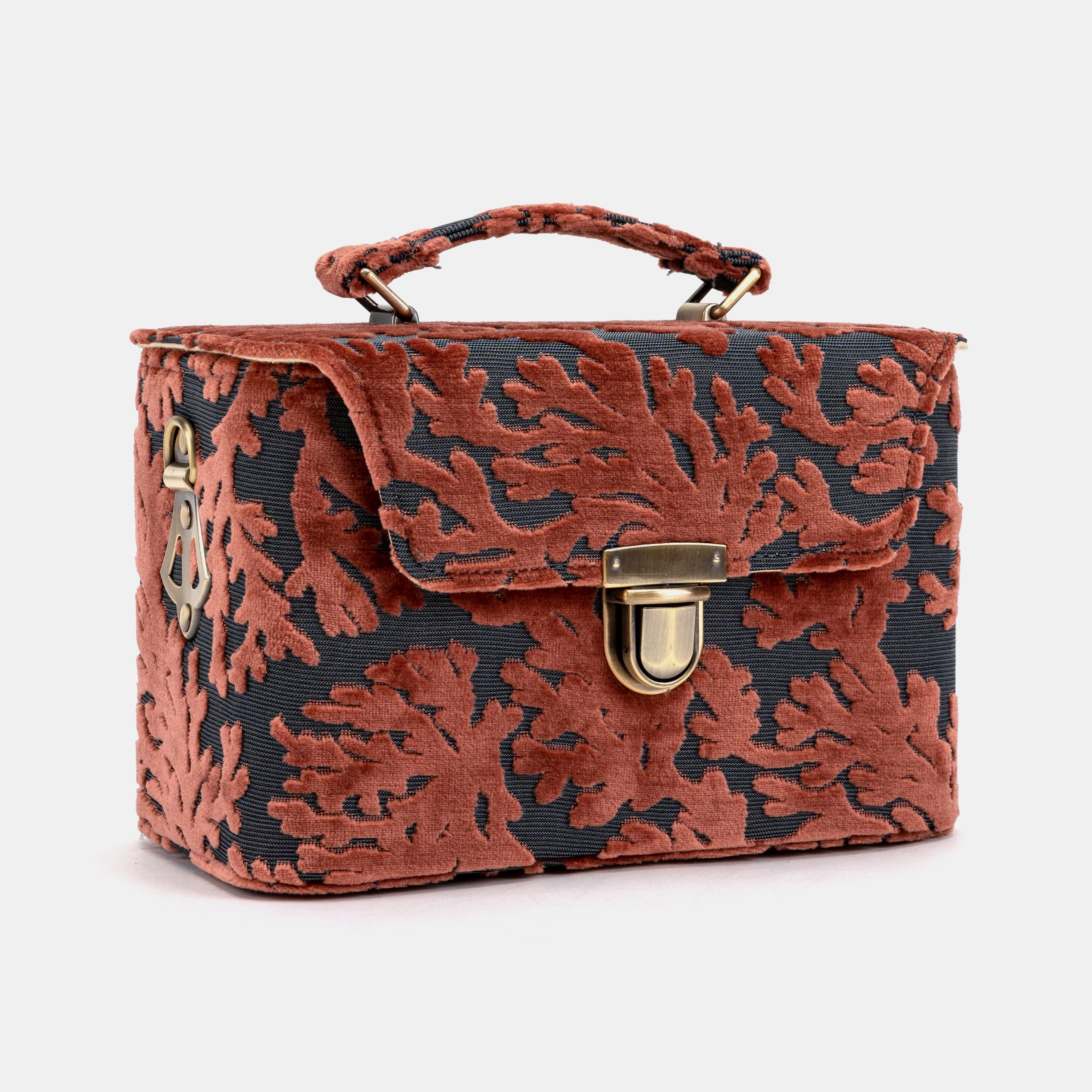 Burnout Velvet St Tropez Scuba Coral Clara Medium Train Case Purse of America Front side