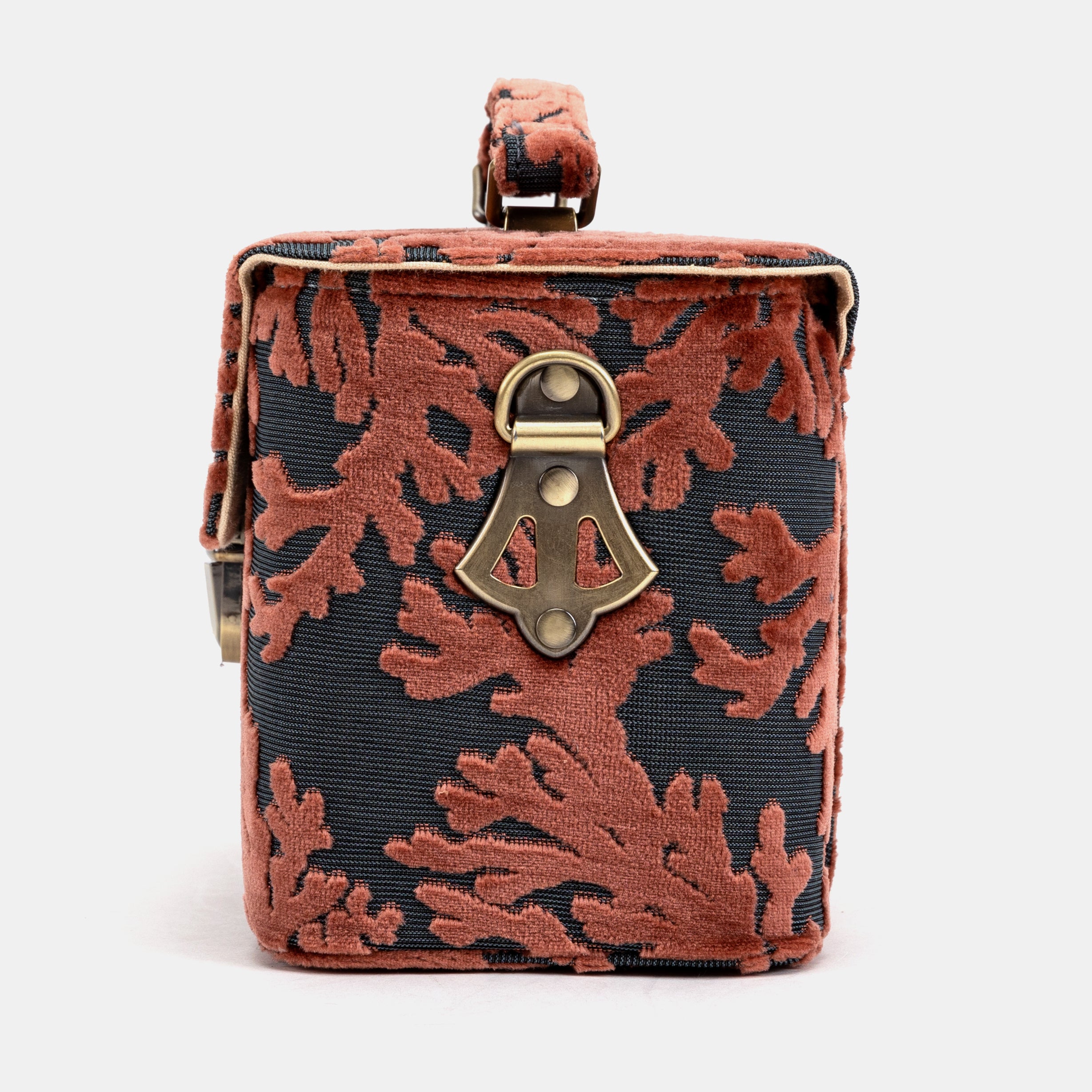 Burnout Velvet St Tropez Scuba Coral Clara Medium Train Case Purse of America side