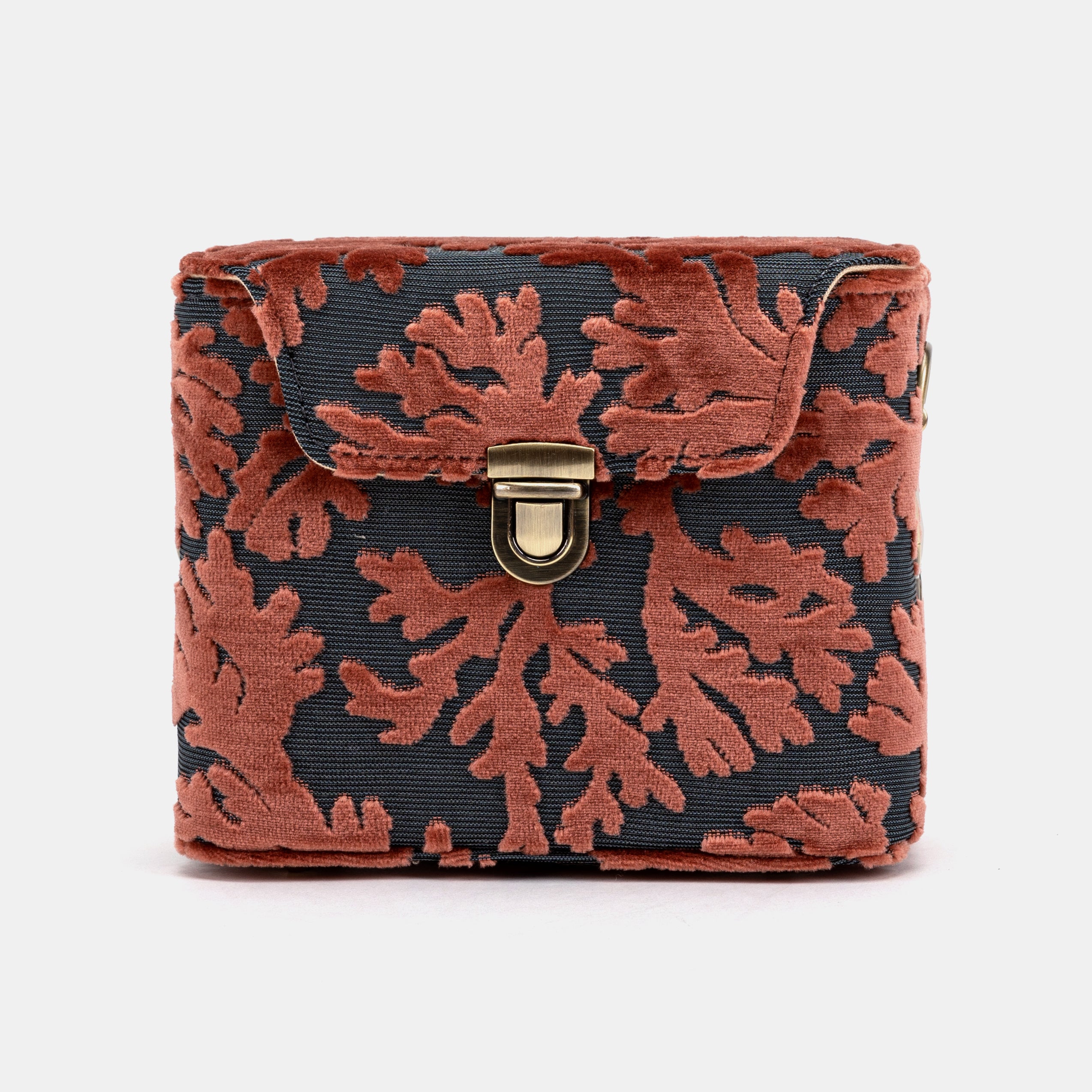 Burnout Velvet St Tropez Scuba Coral Emma Small Train Case Crossbody of America front
