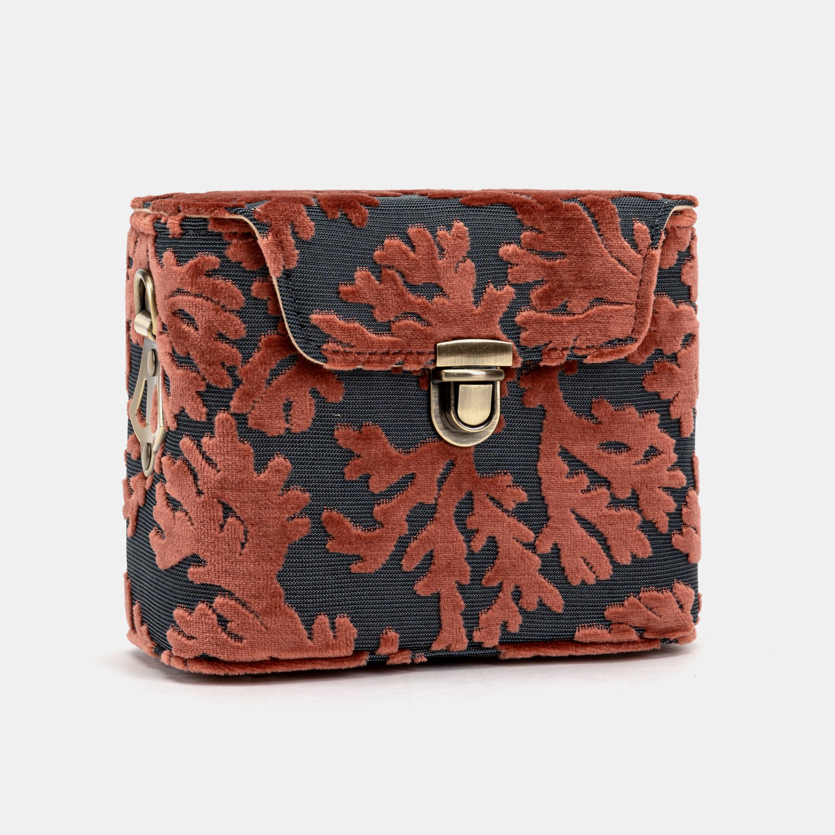 Burnout Velvet St Tropez Scuba Coral Emma Small Train Case Crossbody of America front side