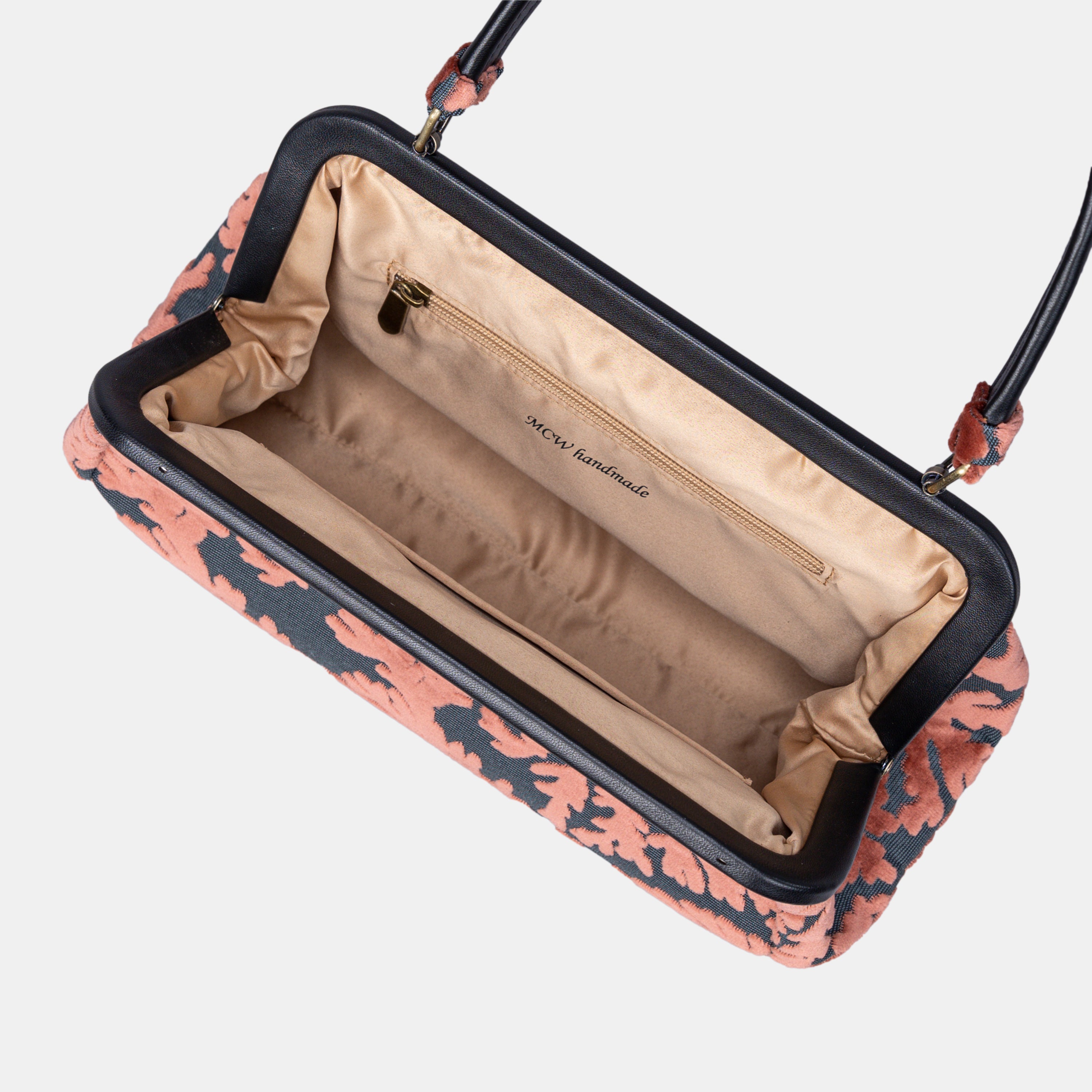 Burnout Velvet St Tropez Scuba Coral Shoulder Bag open