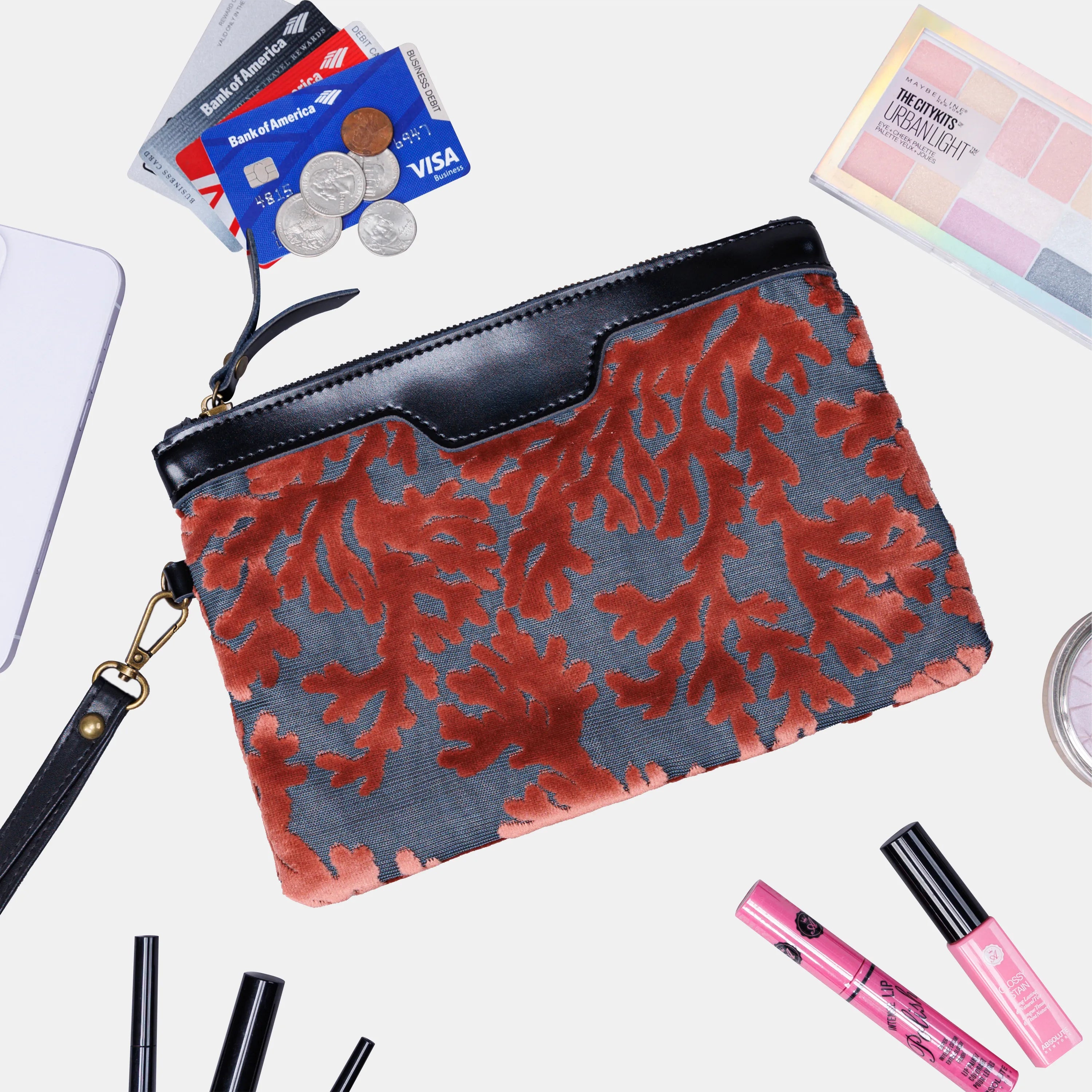 St Tropez Scuba Coral Wristlet Clutch carpet bag MCW Handmade capacity