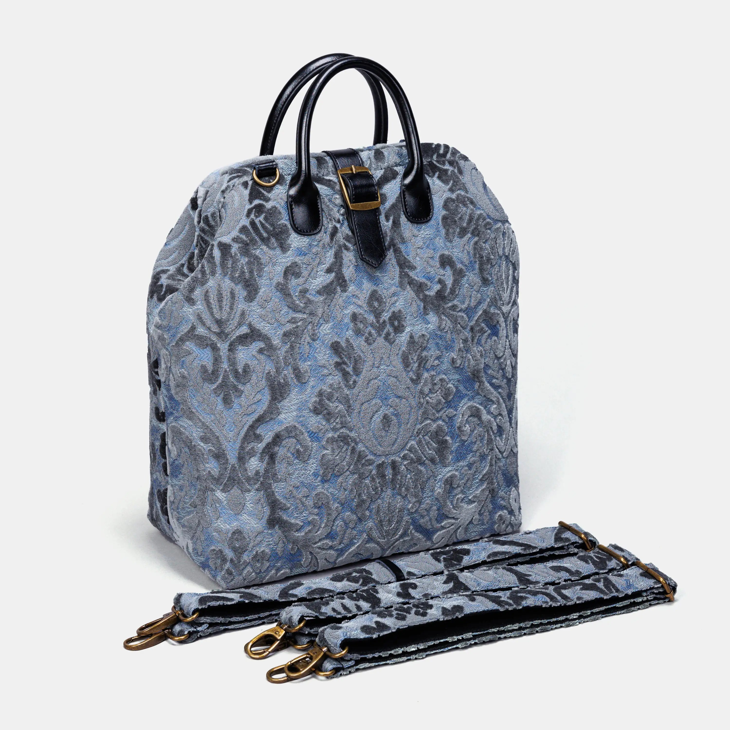 Burnout Velvet Steel Blue Carpet Laptop Backpack of America with shoulder straps