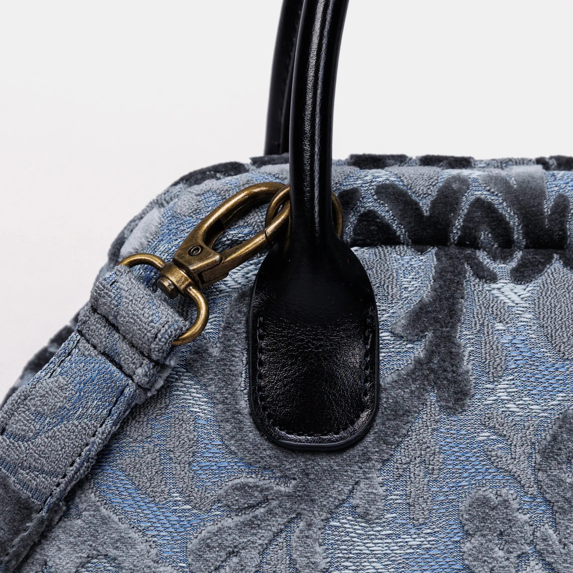 Burnout Velvet Steel Blue Carpet Satchel carpet bag MCW Handmade of America buckle