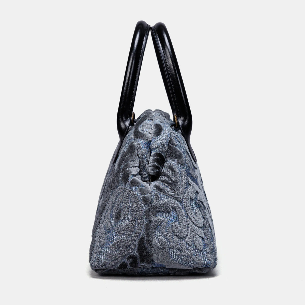 Burnout Velvet Steel Blue Carpet Satchel carpet bag MCW Handmade of America side