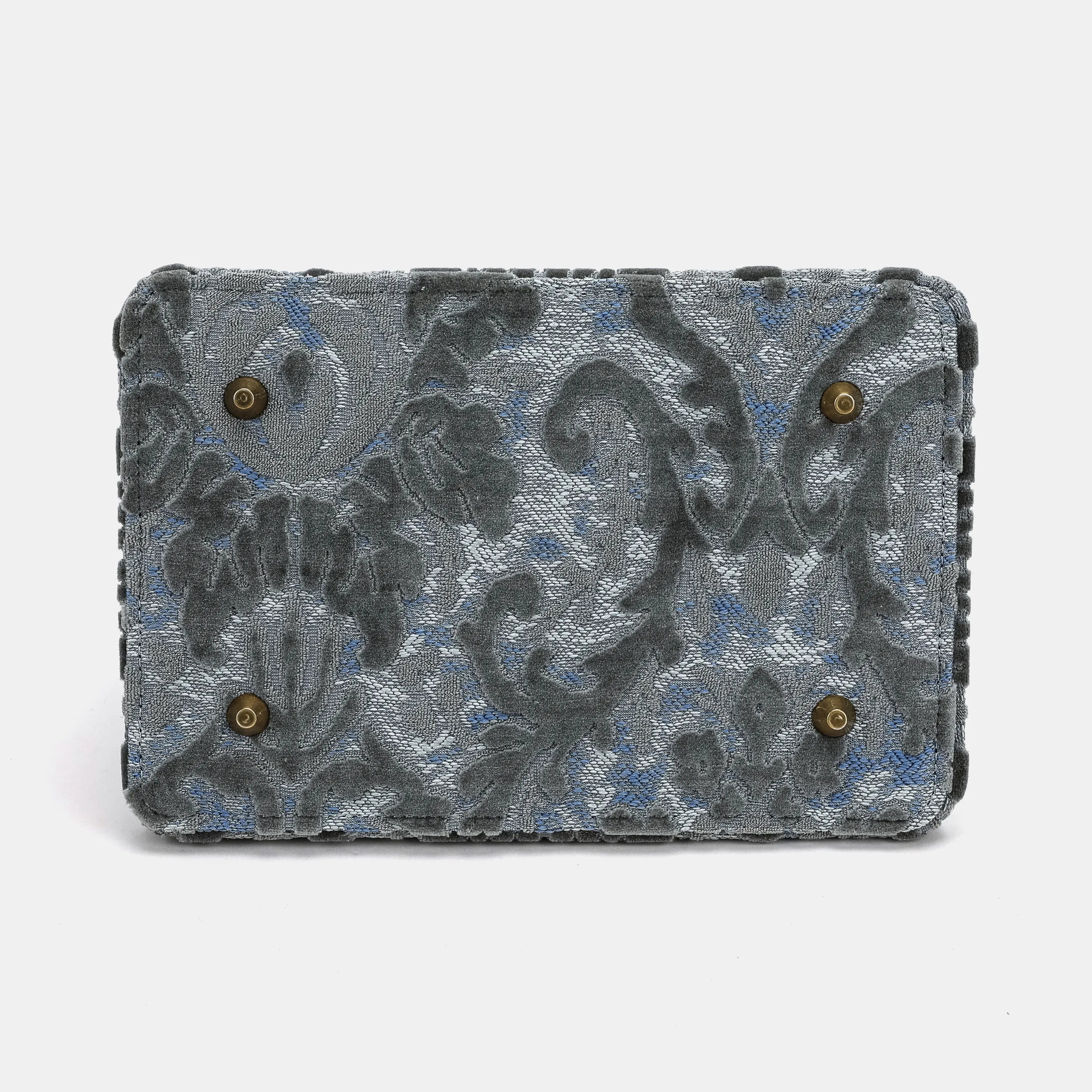 Burnout Velvet Steel Blue Cecile Carpet Purse Gladstone Bag of America bottom