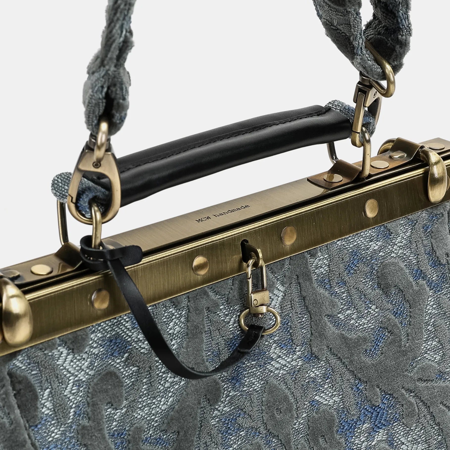 Burnout Velvet Steel Blue Cecile Carpet Purse Gladstone Bag of America handle