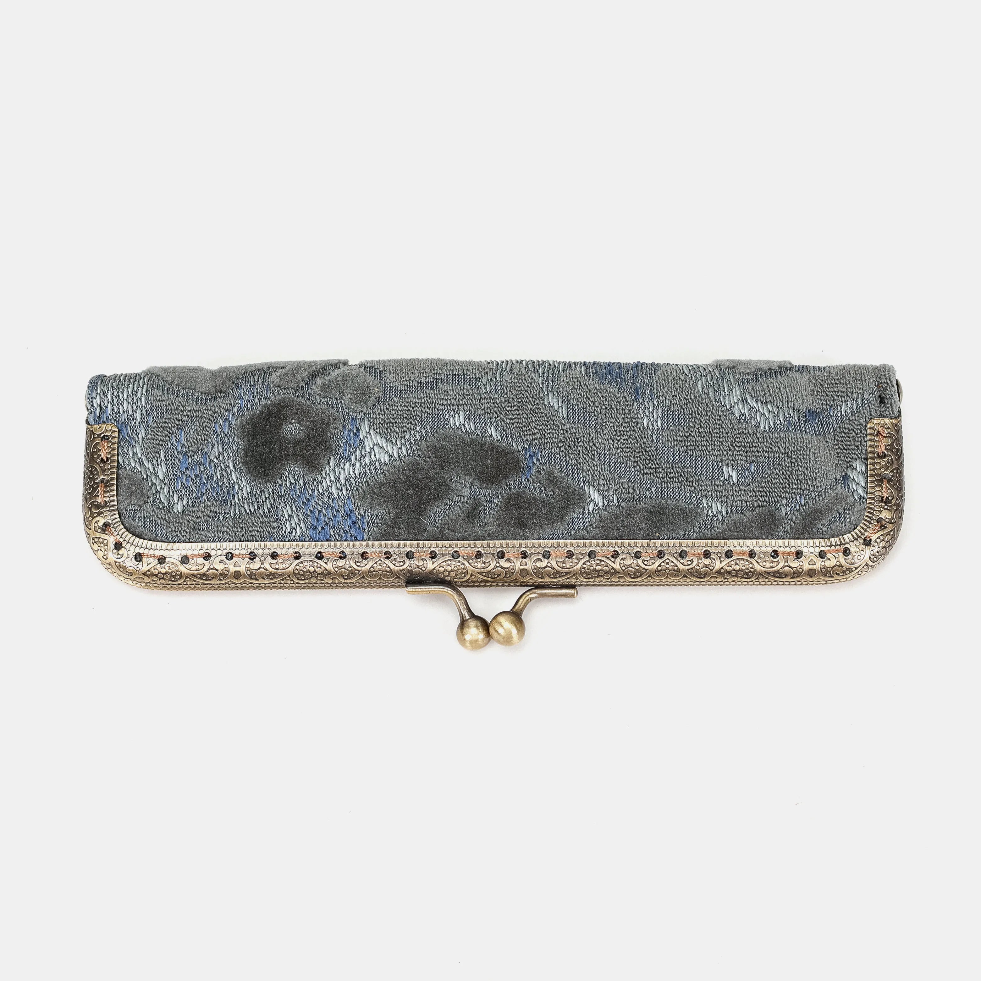 Burnout velvet Steel Blue Duo Pen Case Carpetbag of America front
