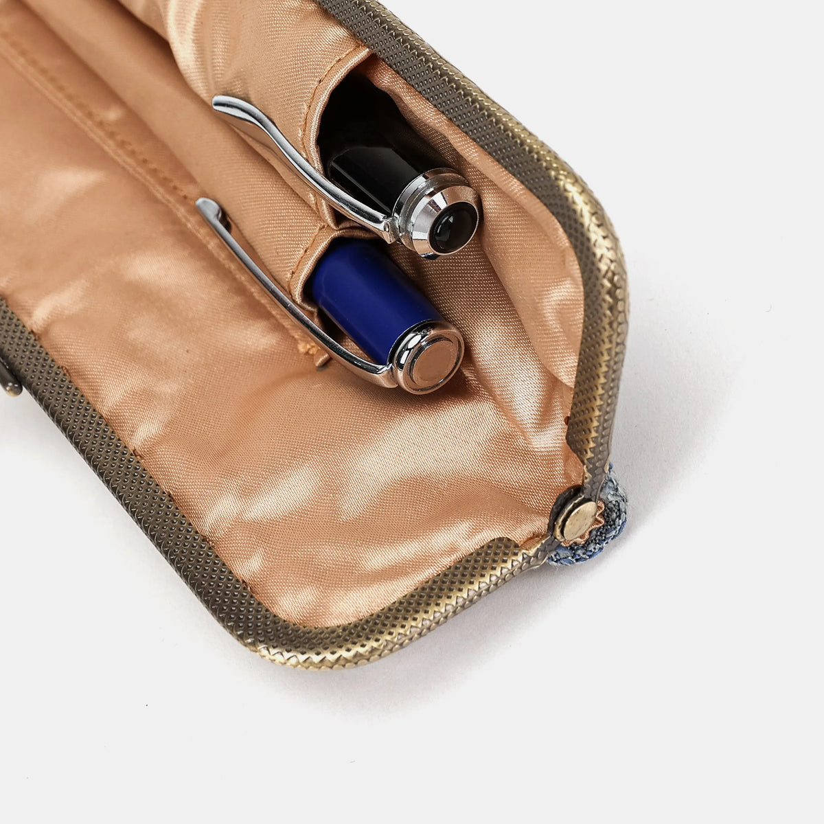 Burnout velvet Steel Blue Duo Pen Case Carpetbag of America detail