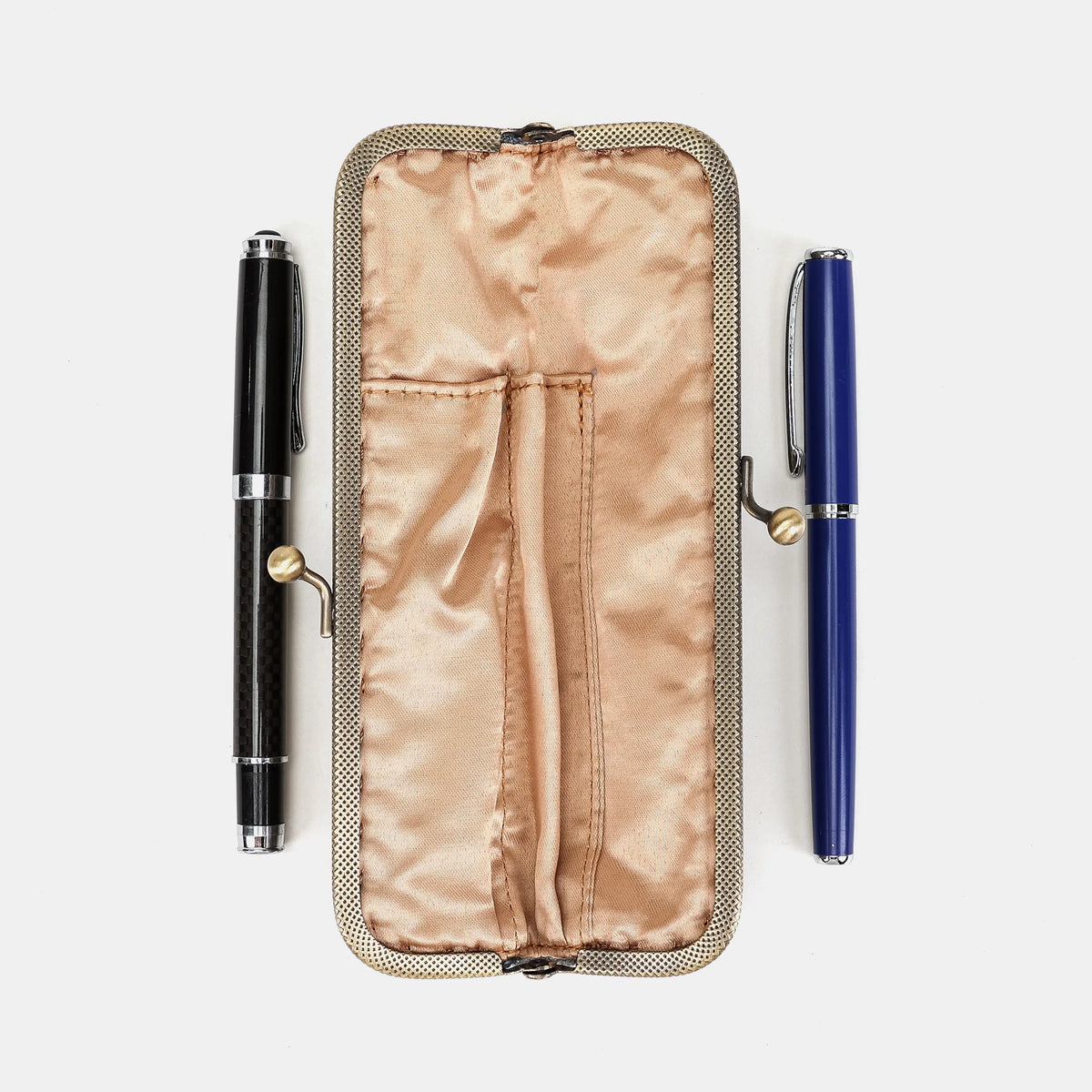 Burnout velvet Steel Blue Duo Pen Case Carpetbag of America open