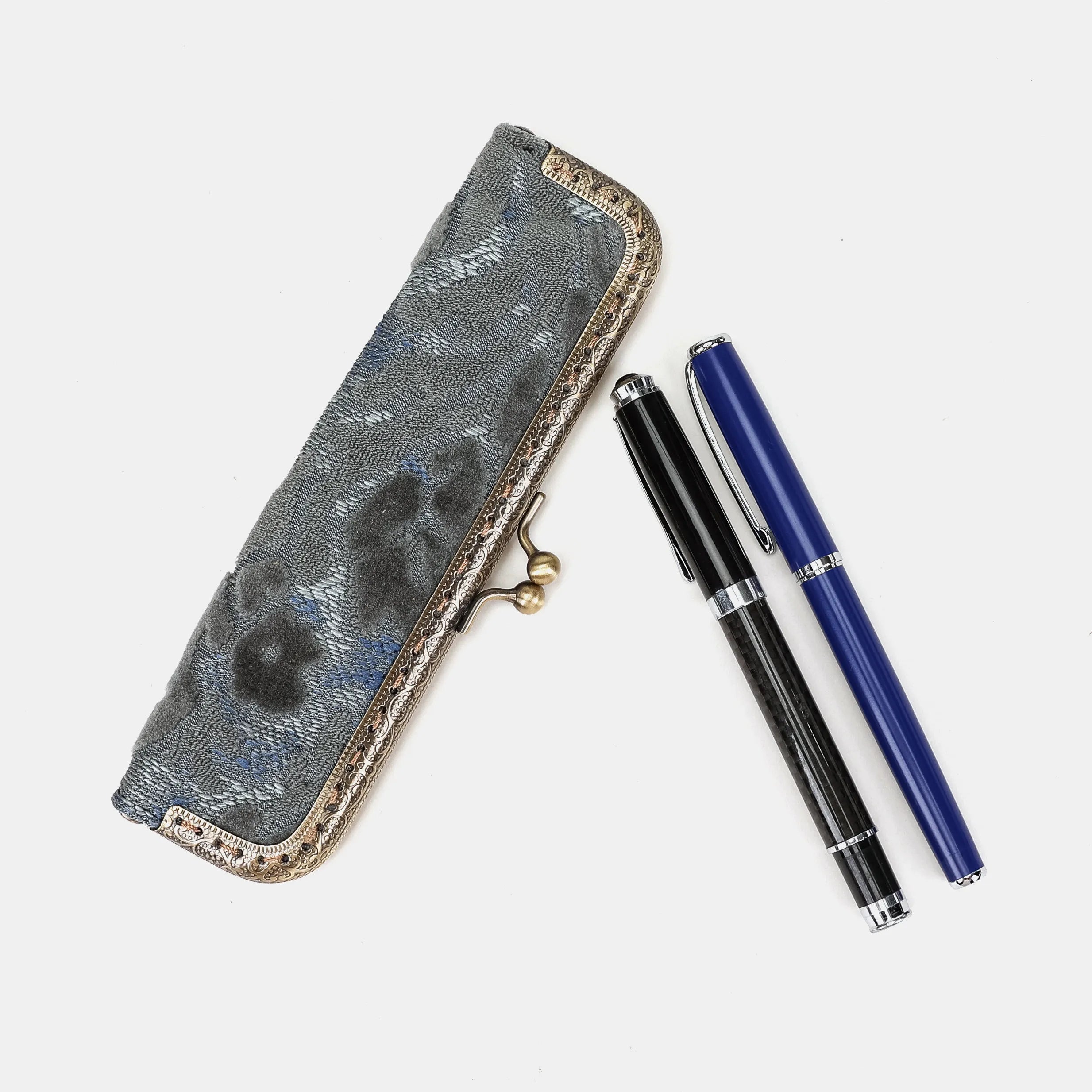 Burnout velvet Steel Blue Duo Pen Case Carpetbag of America main