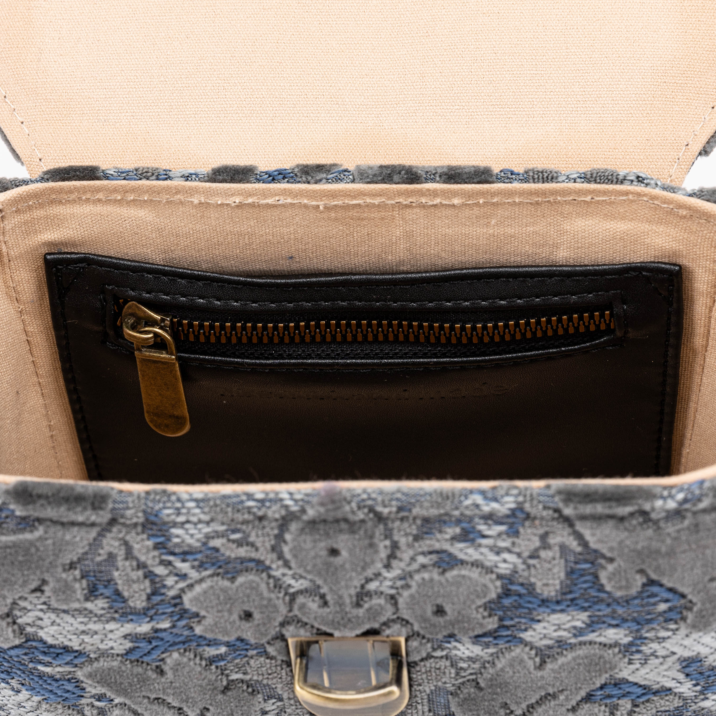 Burnout Velvet Steel Blue Emma Small Train Case Crossbody inside