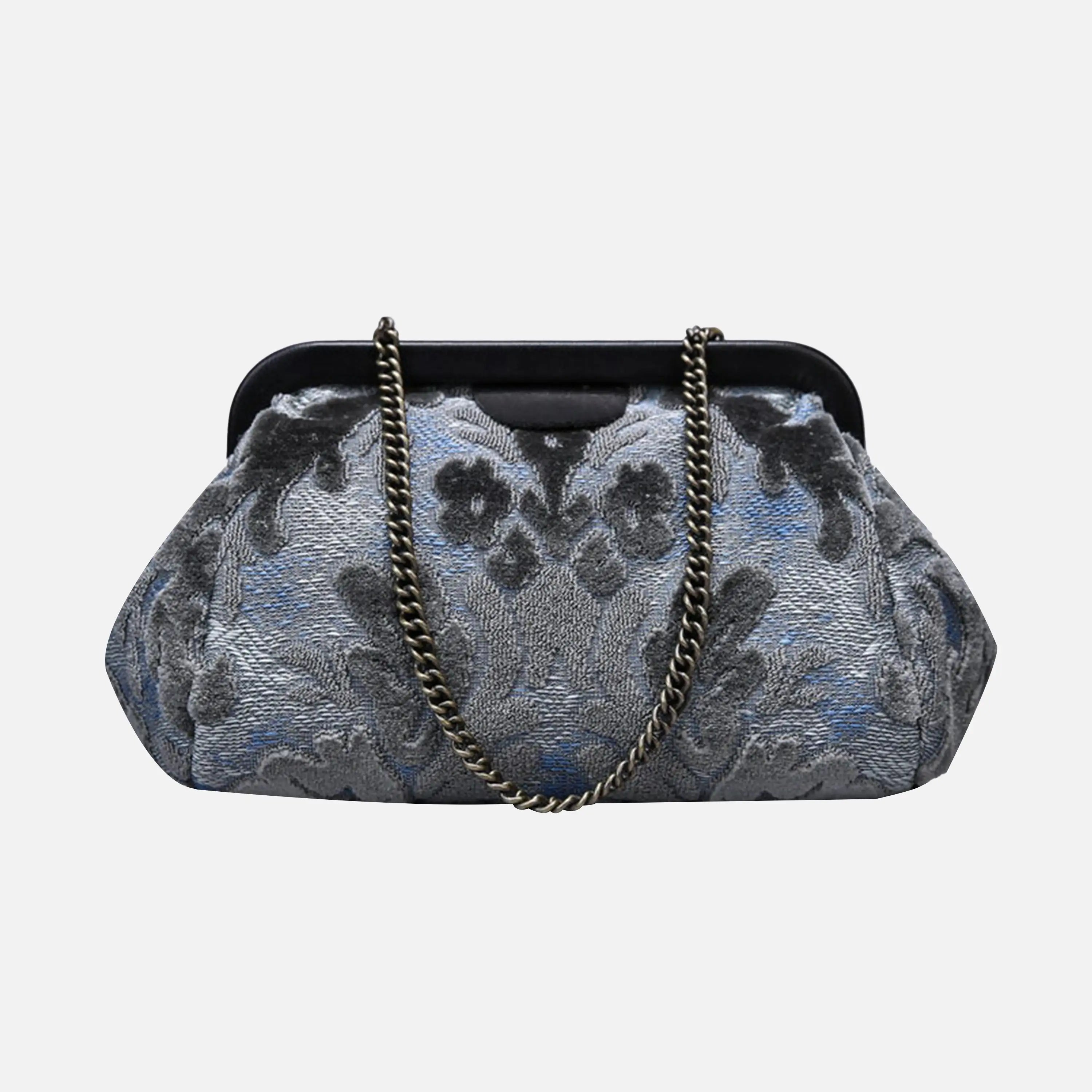 Burnout Velvet Steel Blue Evening Bag Clutch carpet bag of America main