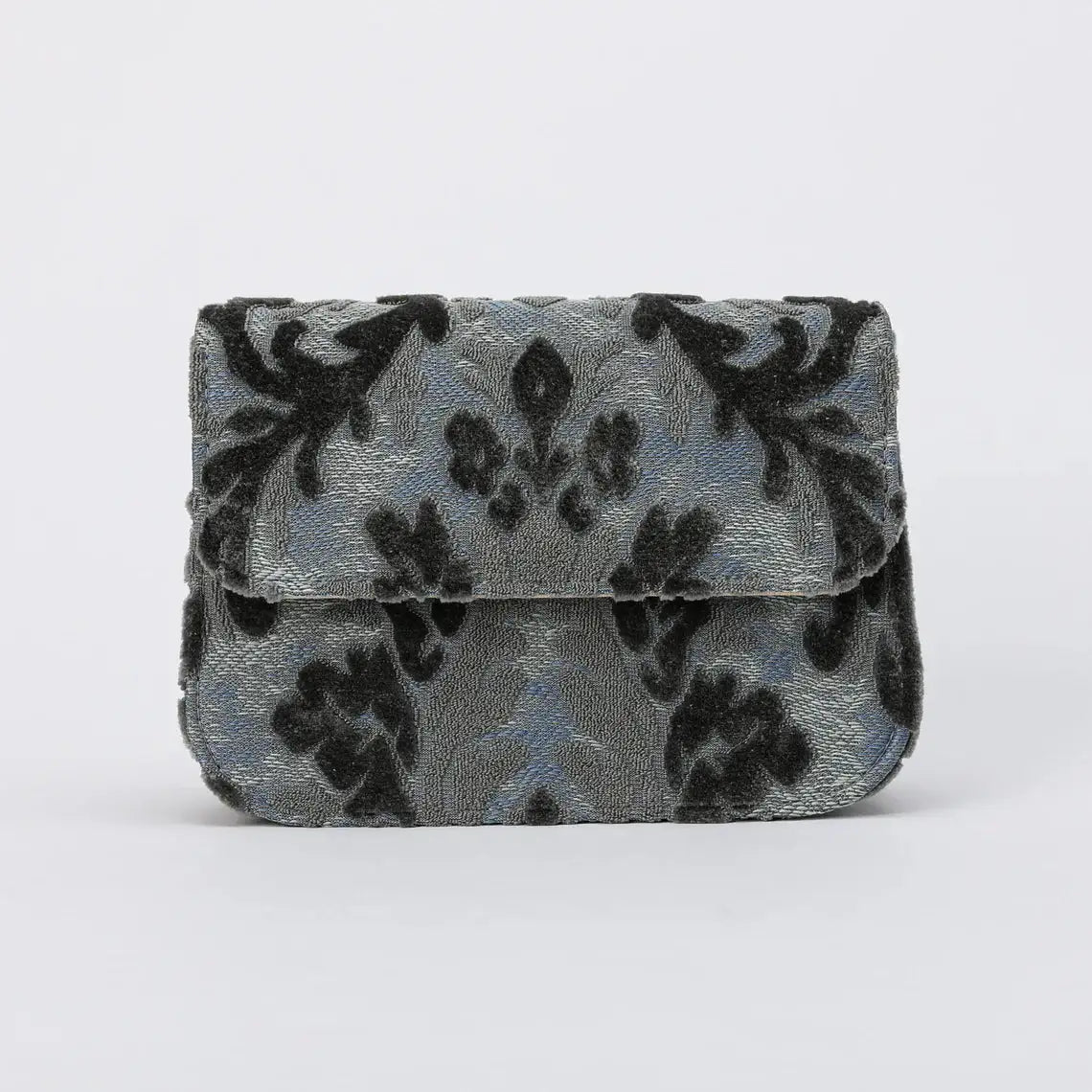Burnout Velvet Steel Blue Flap Crossbody Bag carpet bag of America overview