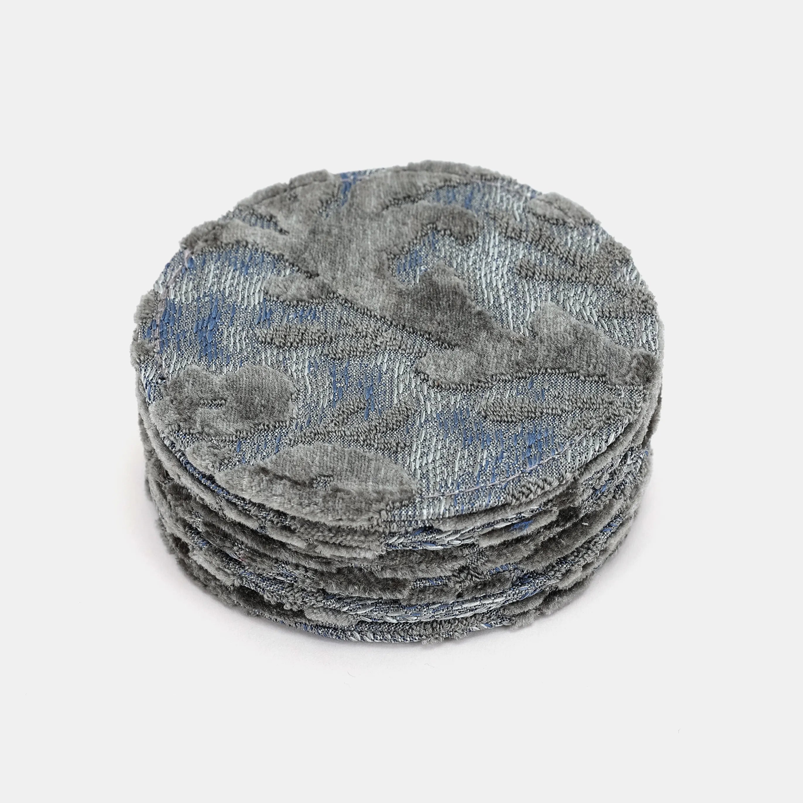 Burnout Velvet Steel Blue Round Coaster Set with Holder of America-coasters