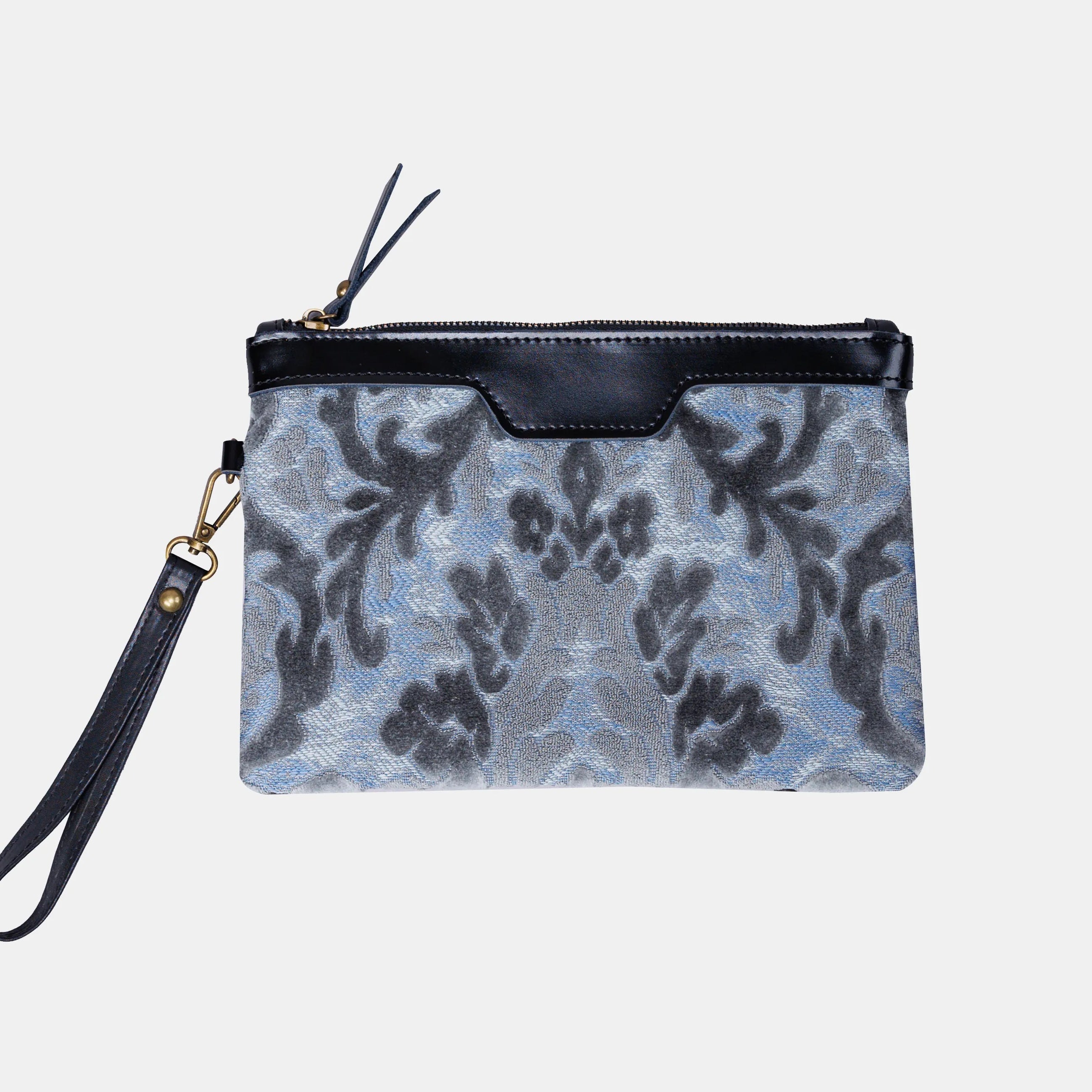 Burnout Velvet Steel Blue Wristlet Clutch carpet bag MCW Handmade main