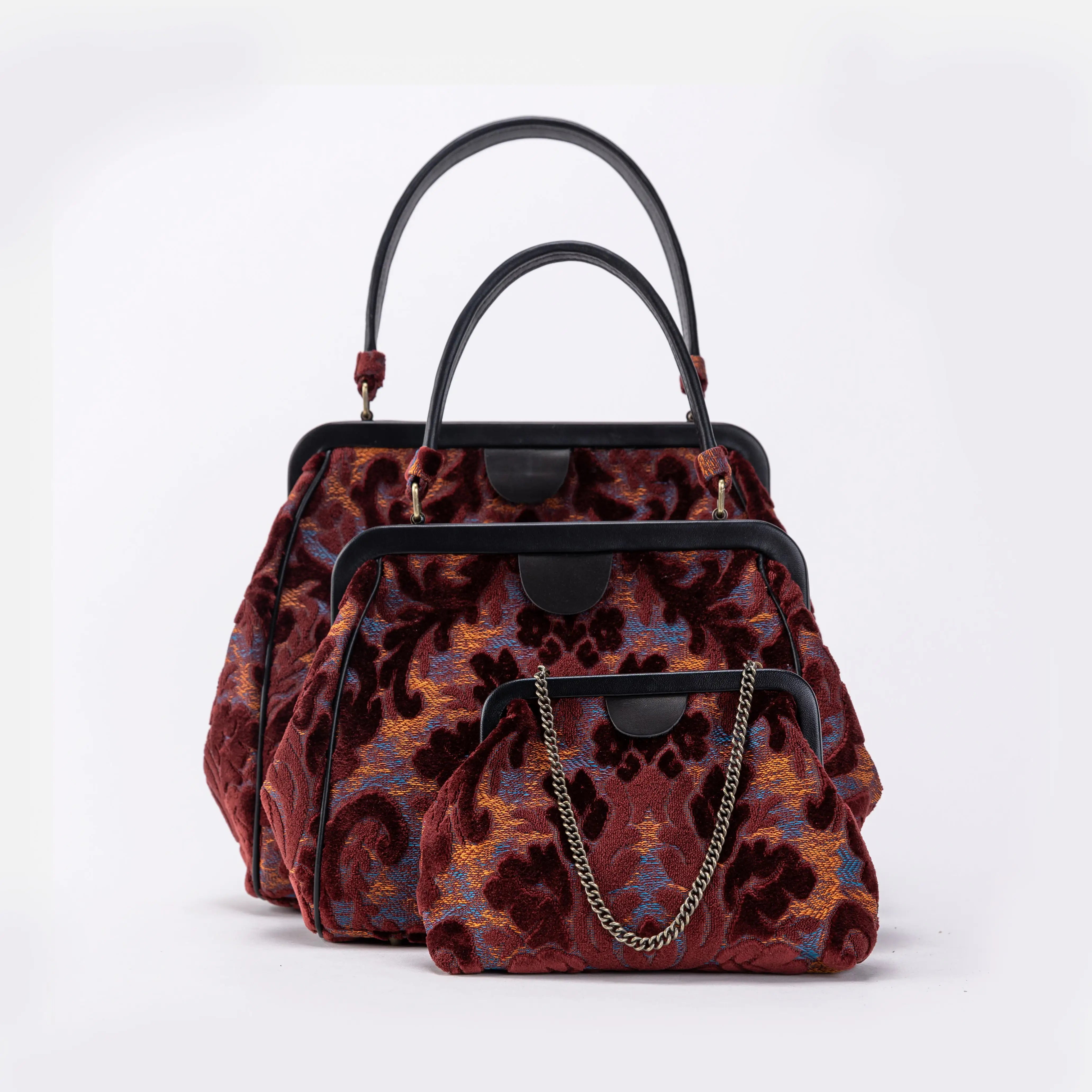 Burnout Velvet Wine Alma Satchel Bag