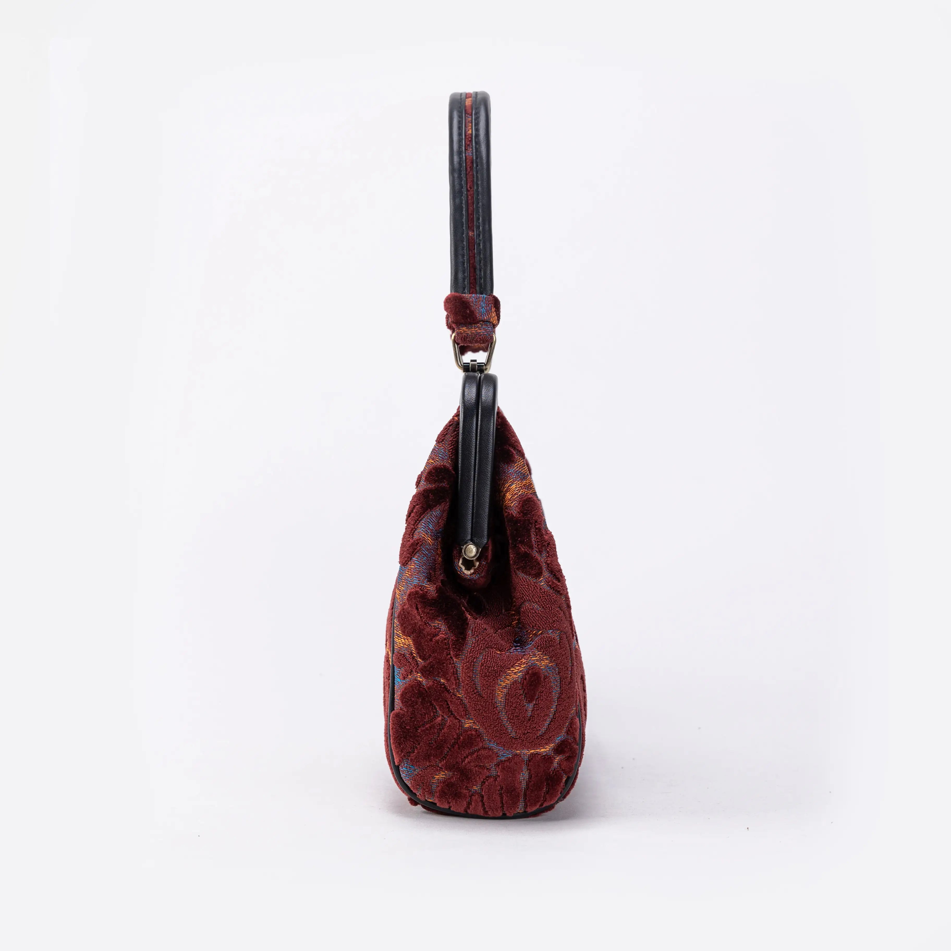 Burnout Velvet Wine Alma Satchel Bag side